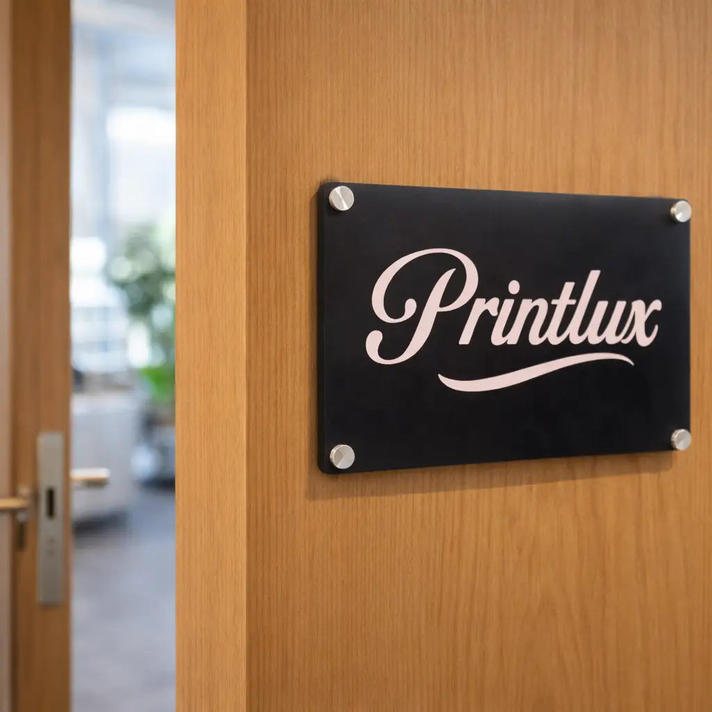 Custom acrylic sign - luxury personalised business branding with premium material & stand