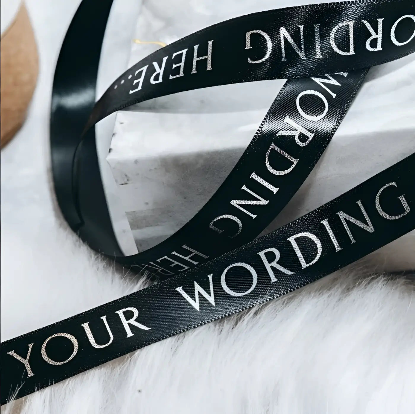 Custom business ribbon – luxury foil printed satin rolls for branding