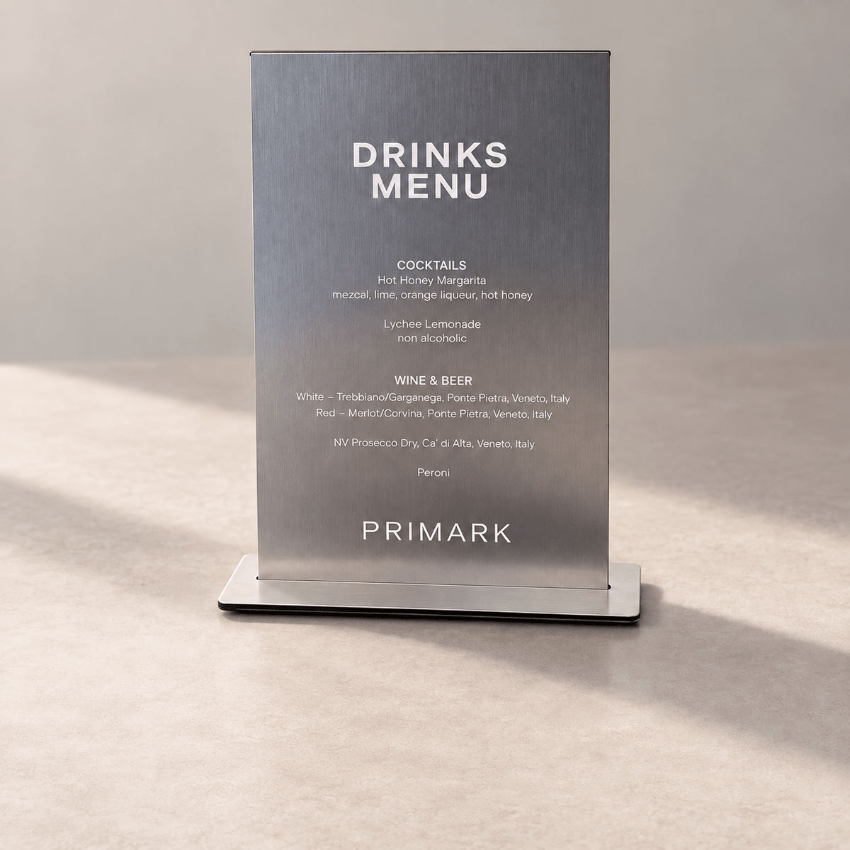 Custom Chrome Acrylic Logo & Menu Display for business signage and displays