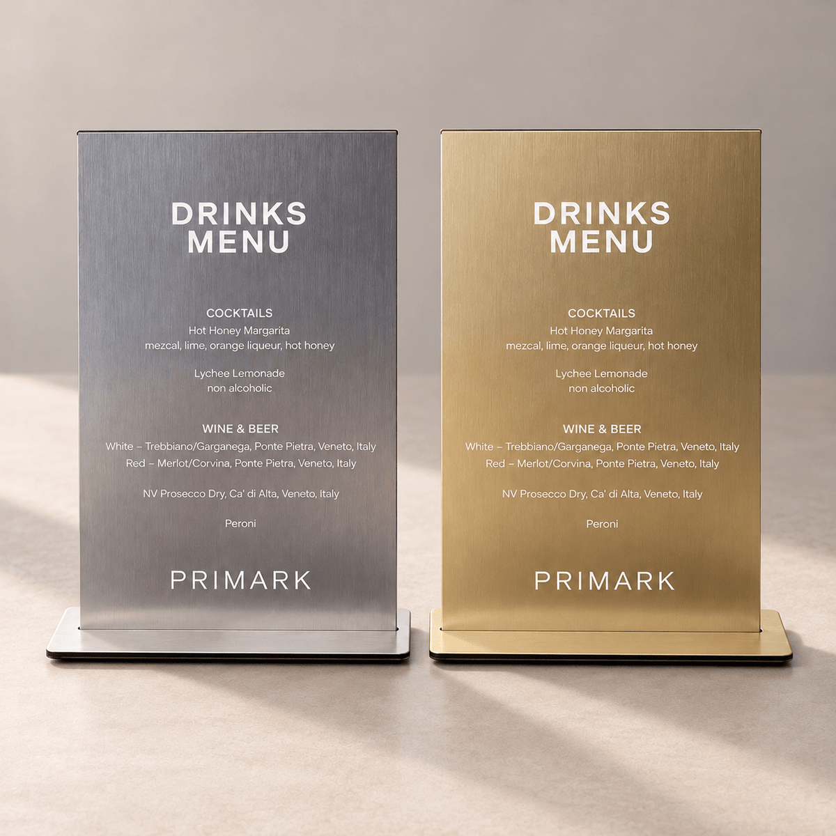 Custom Chrome Acrylic Logo & Menu Display for custom event signage