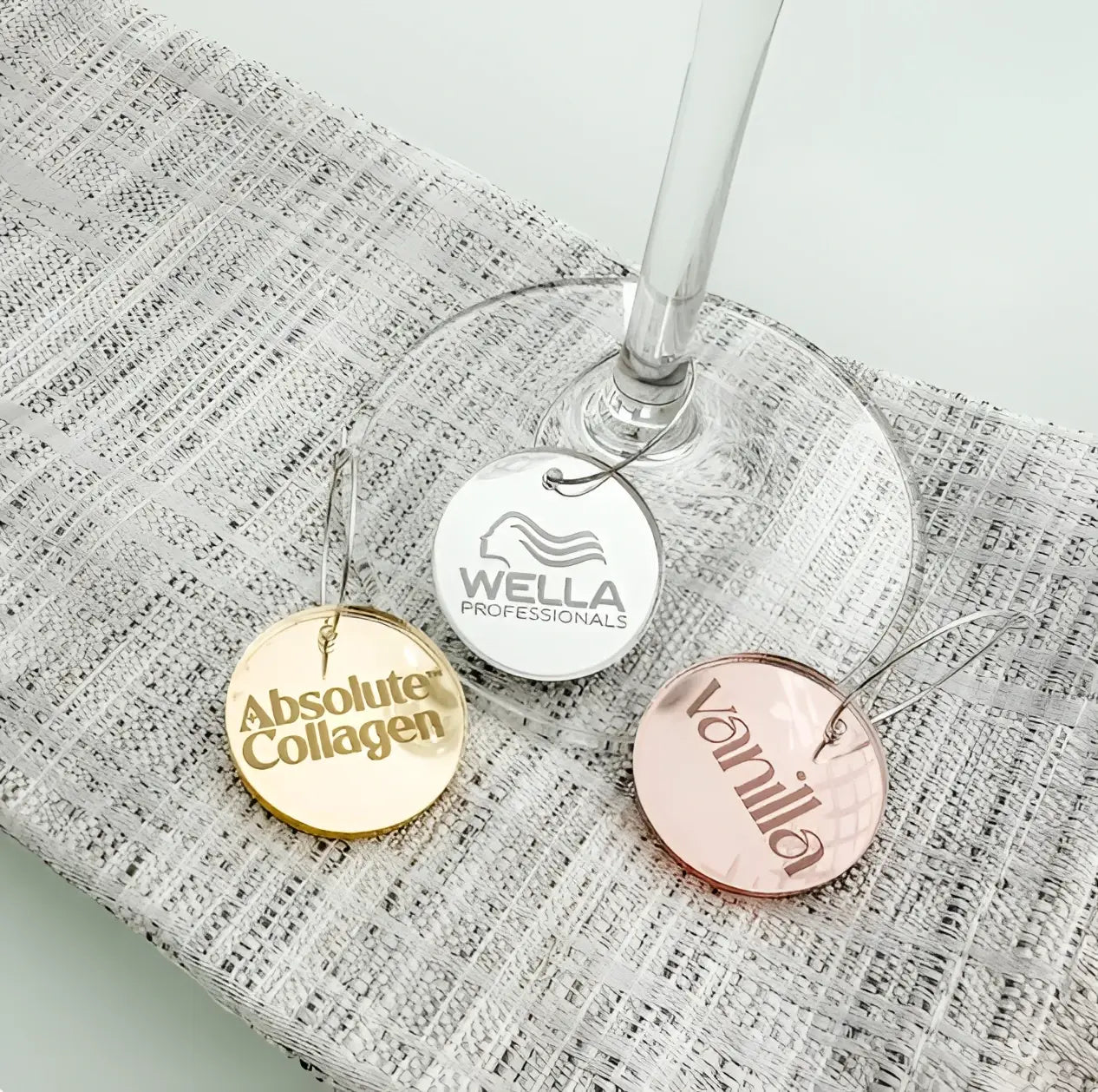 Custom drinks charms – personalised acrylic | luxury event branding accessories