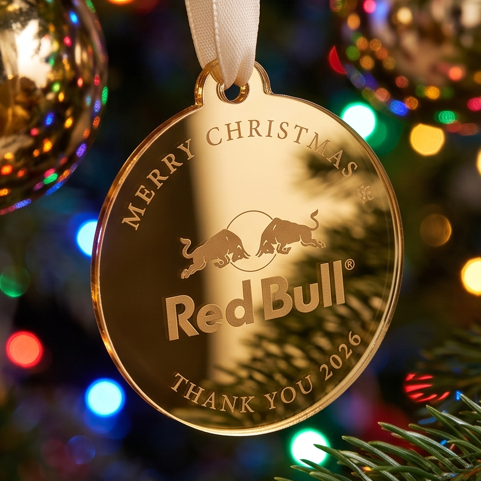 Custom Logo Christmas Baubles in mirror acrylic for branded Christmas trees