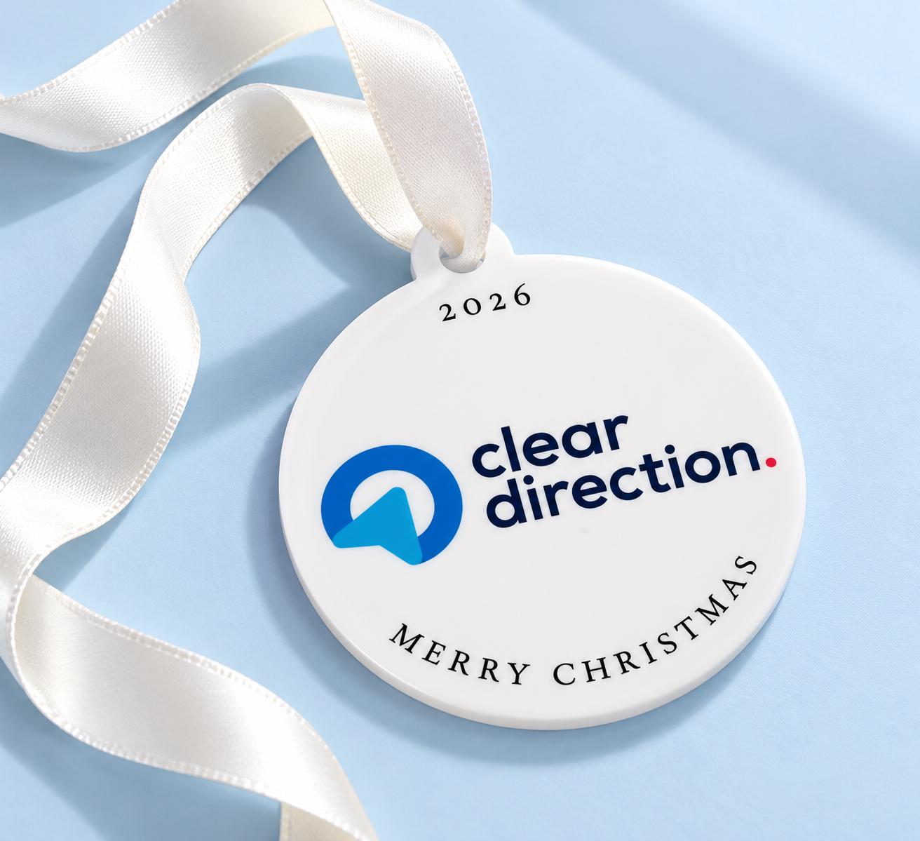 Custom Logo Christmas Baubles in white acrylic featuring custom printed artwork
