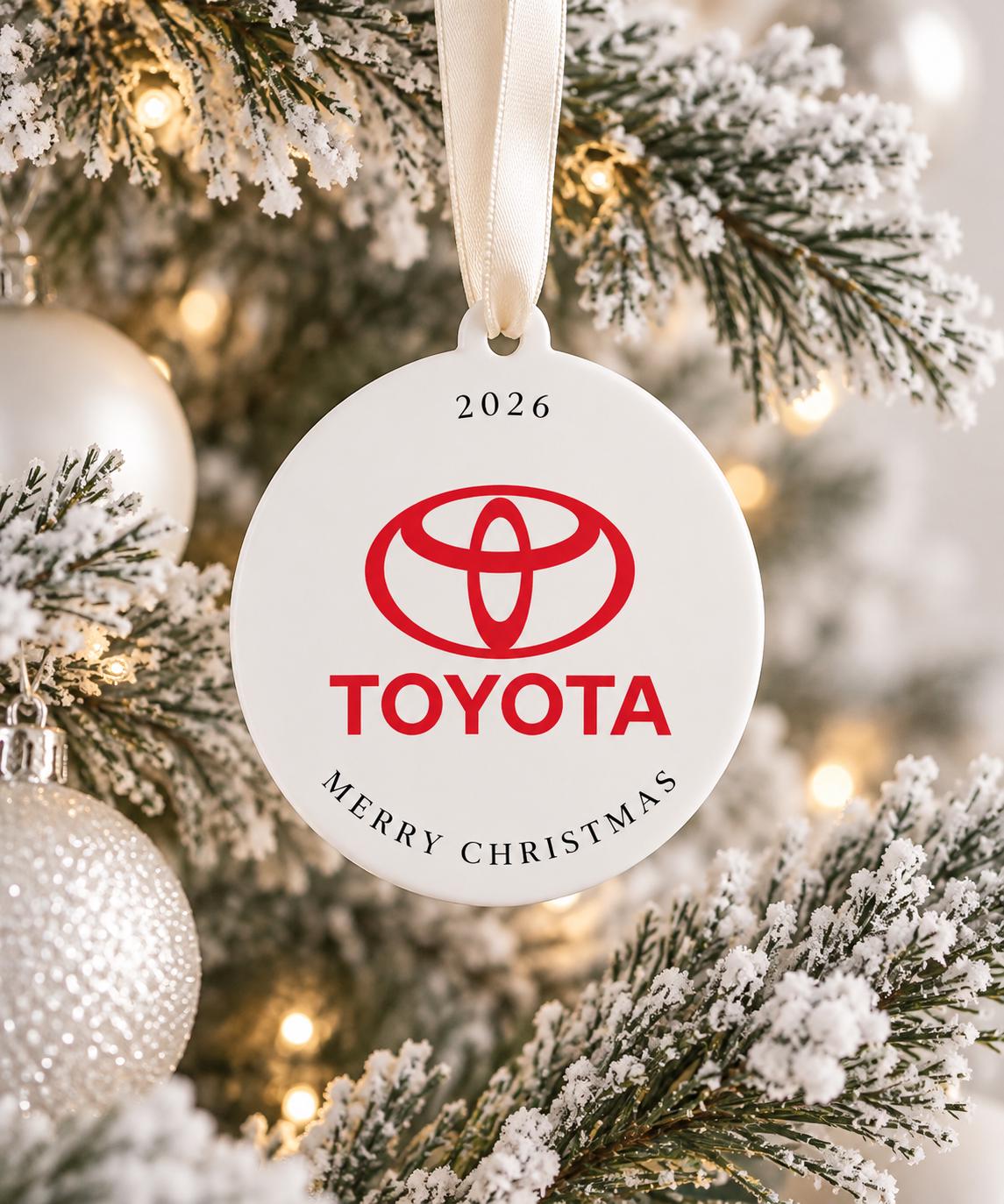 Custom Logo Christmas Baubles in white acrylic for company Christmas displays