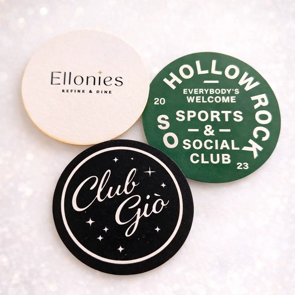Custom logo coasters | premium pulp board - personalised drink mats