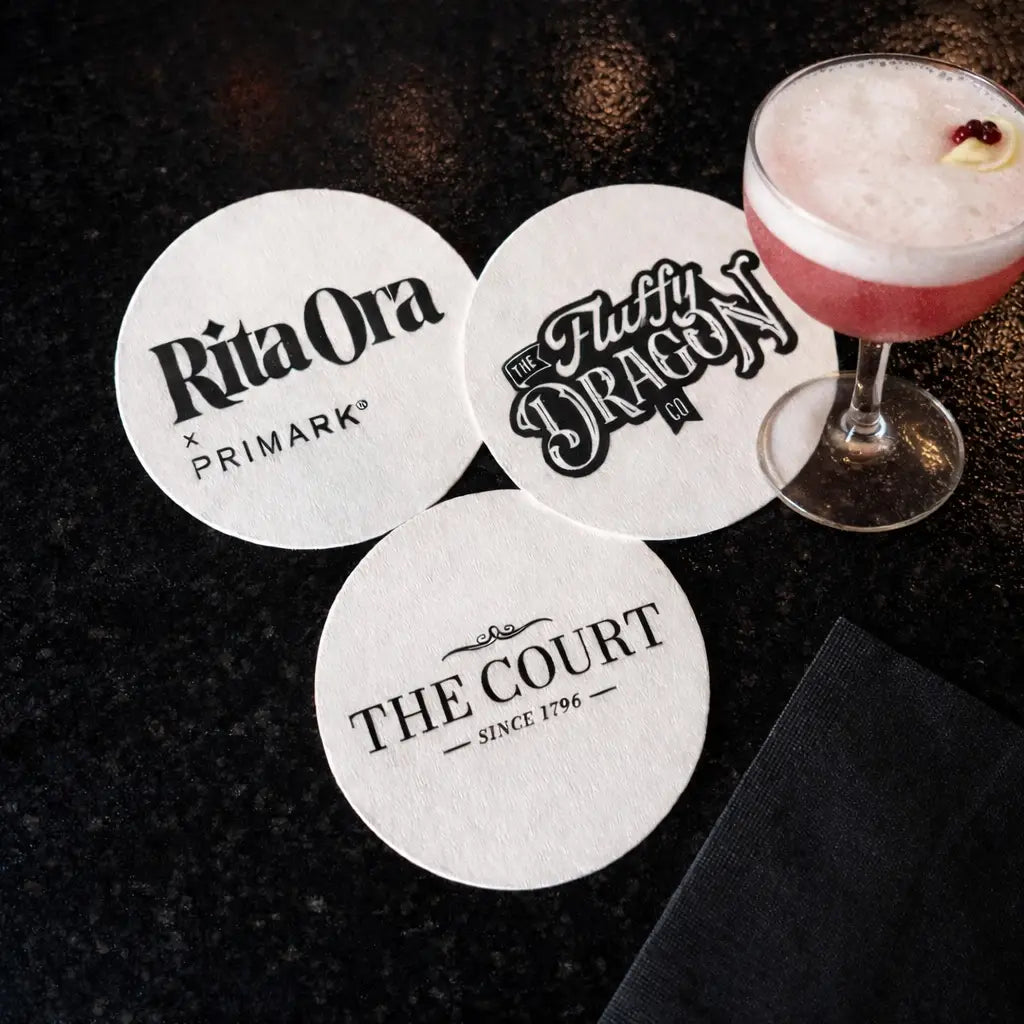 Custom logo coasters | premium pulp board - personalised drink mats