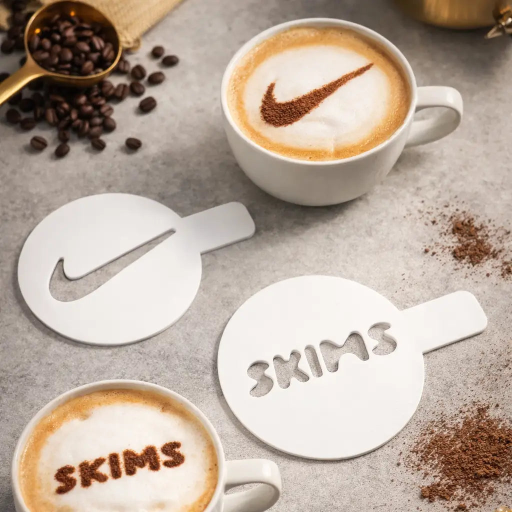 Custom logo coffee stencil - premium acrylic branding tool | made in uk