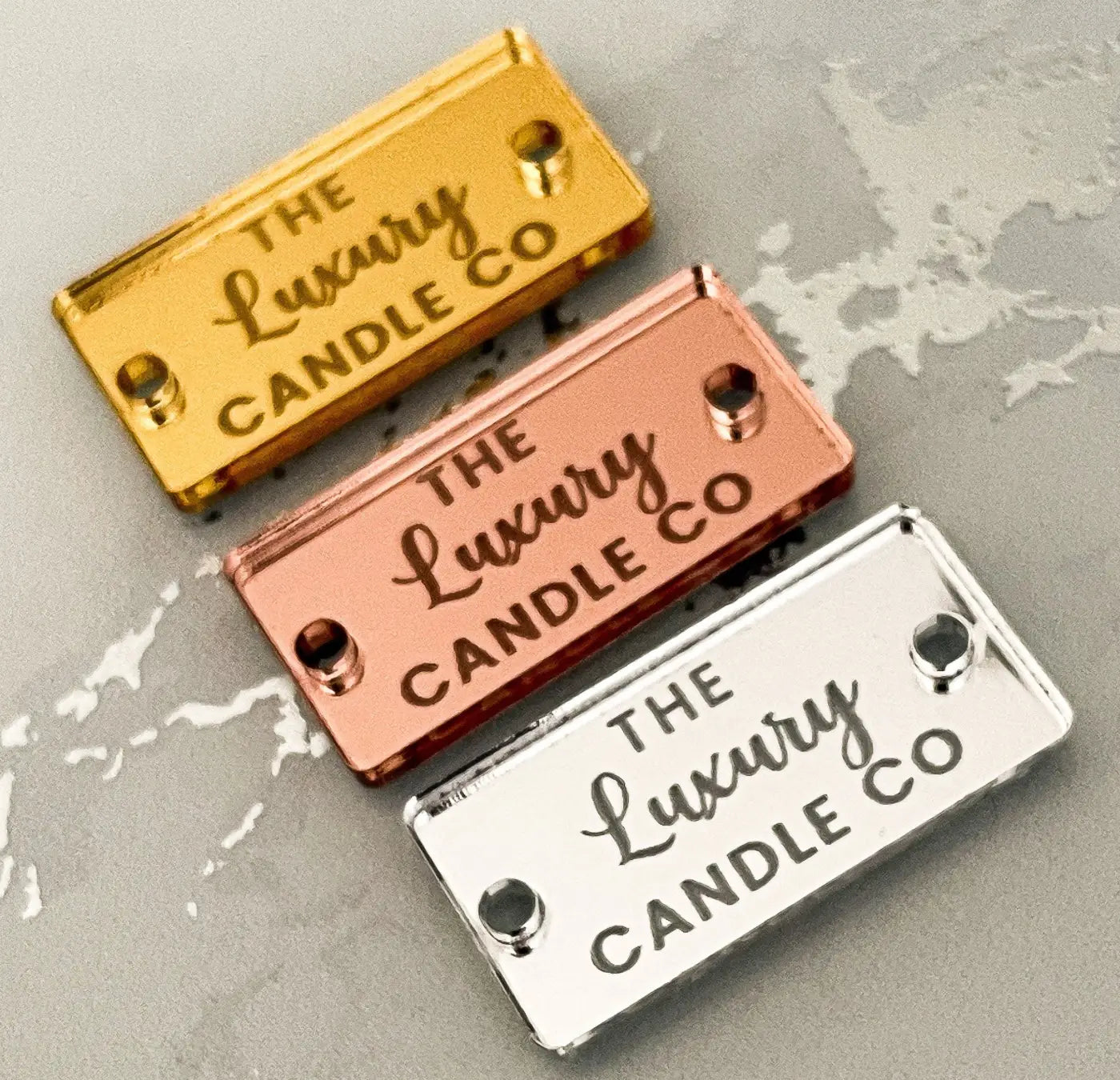 Custom logo labels – luxury brand product | engraved acrylic tags uk