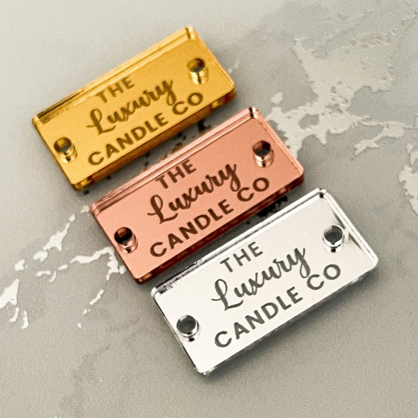 Custom logo labels – luxury brand product | engraved acrylic tags uk