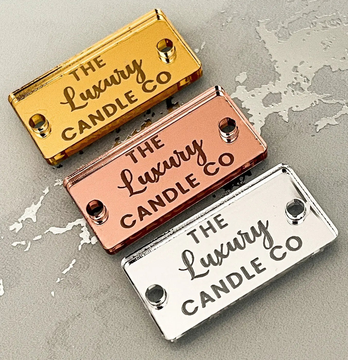 Custom logo labels – luxury brand product | engraved acrylic tags uk