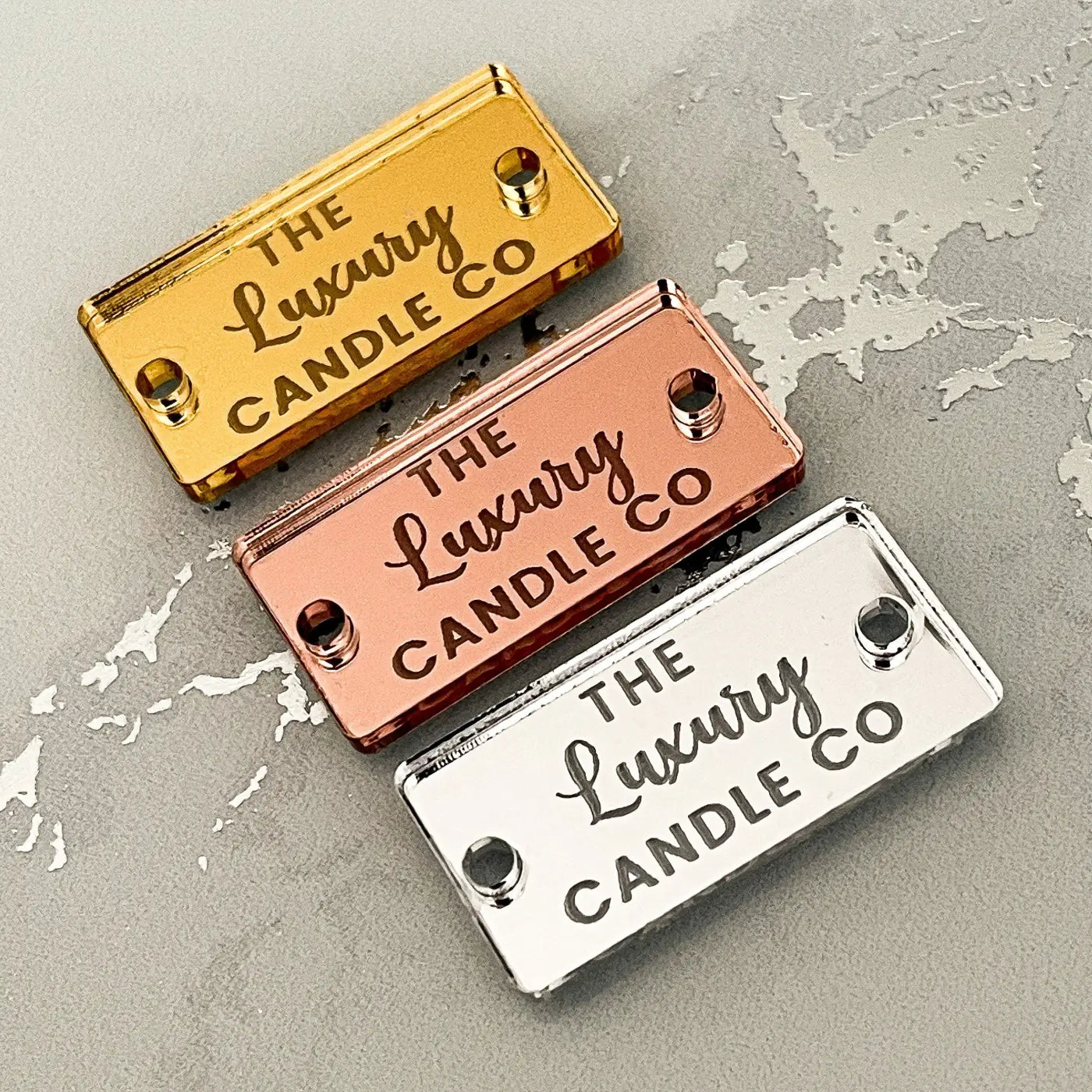 Custom logo labels – luxury brand product | engraved acrylic tags uk