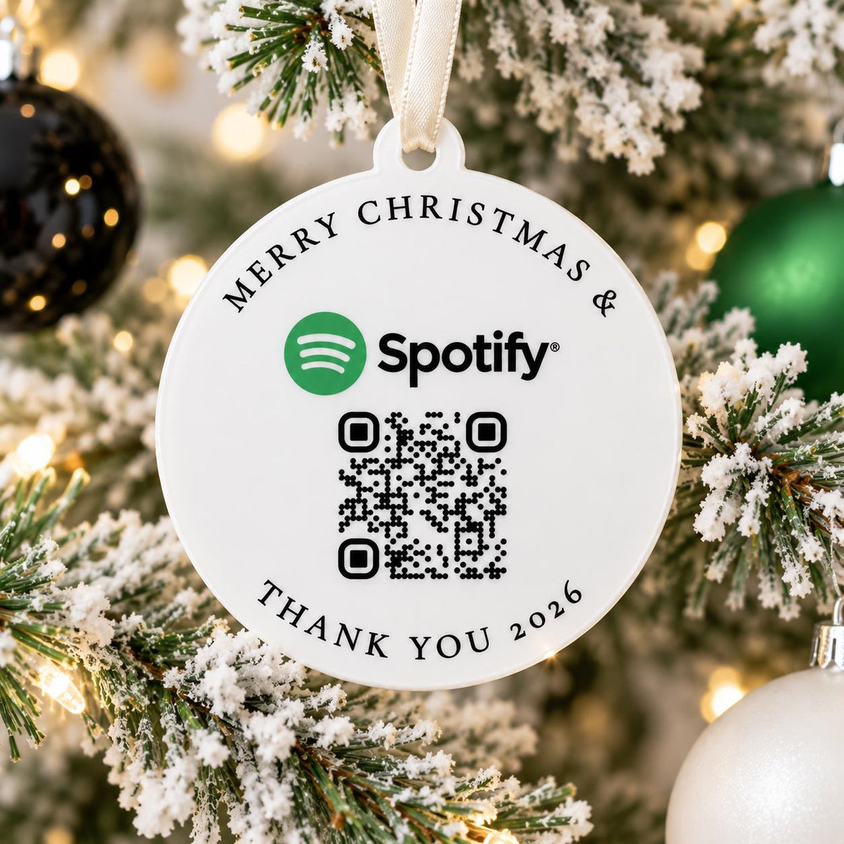 Custom Logo & QR Code Christmas Baubles with custom printed artwork for company Christmas displays