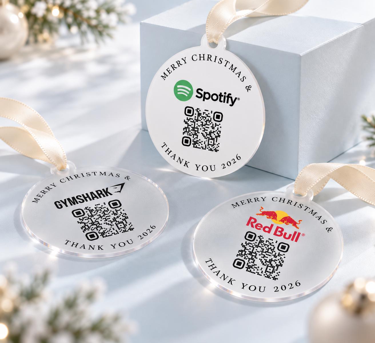 Custom Logo & QR Code Christmas Baubles for company Christmas displays