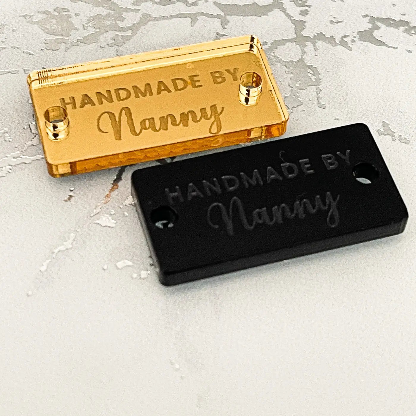 Custom personalised labels – handmade gift tags & engraved buttons | bespoke craft
