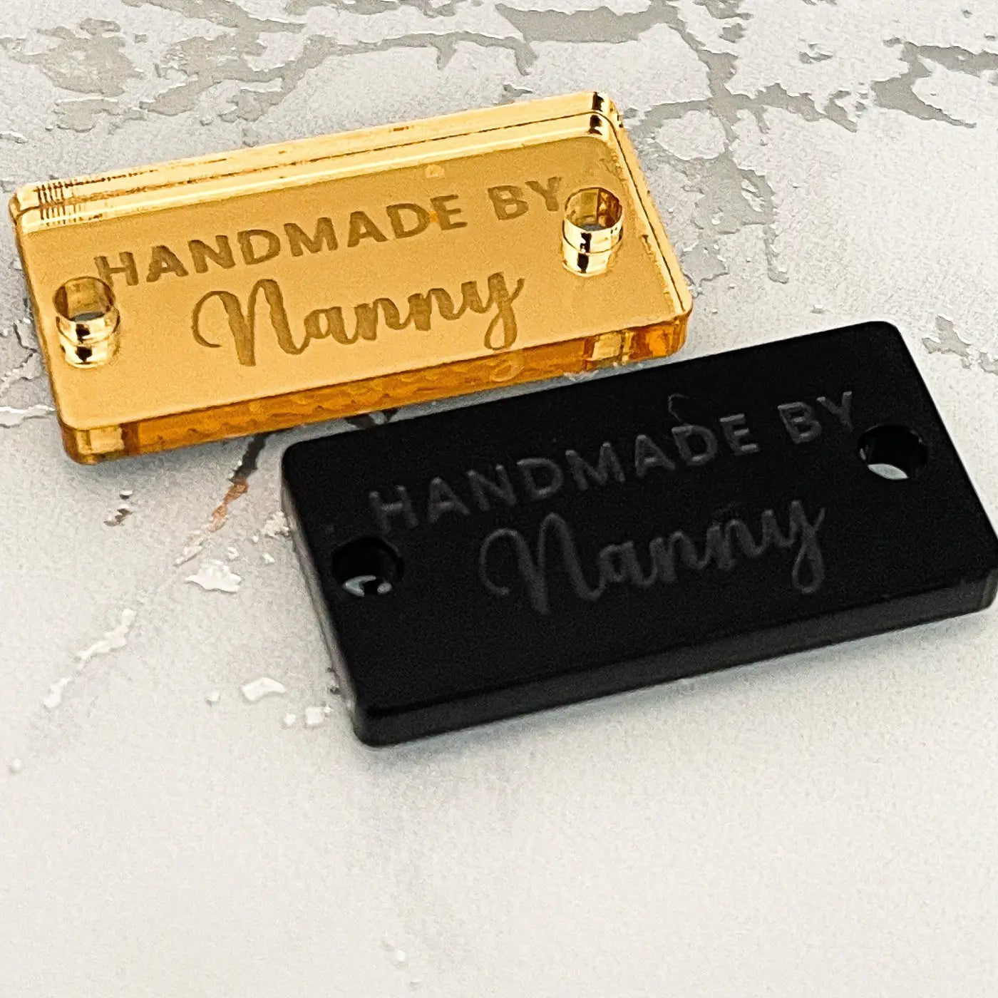 Custom personalised labels – handmade gift tags & engraved buttons | bespoke craft
