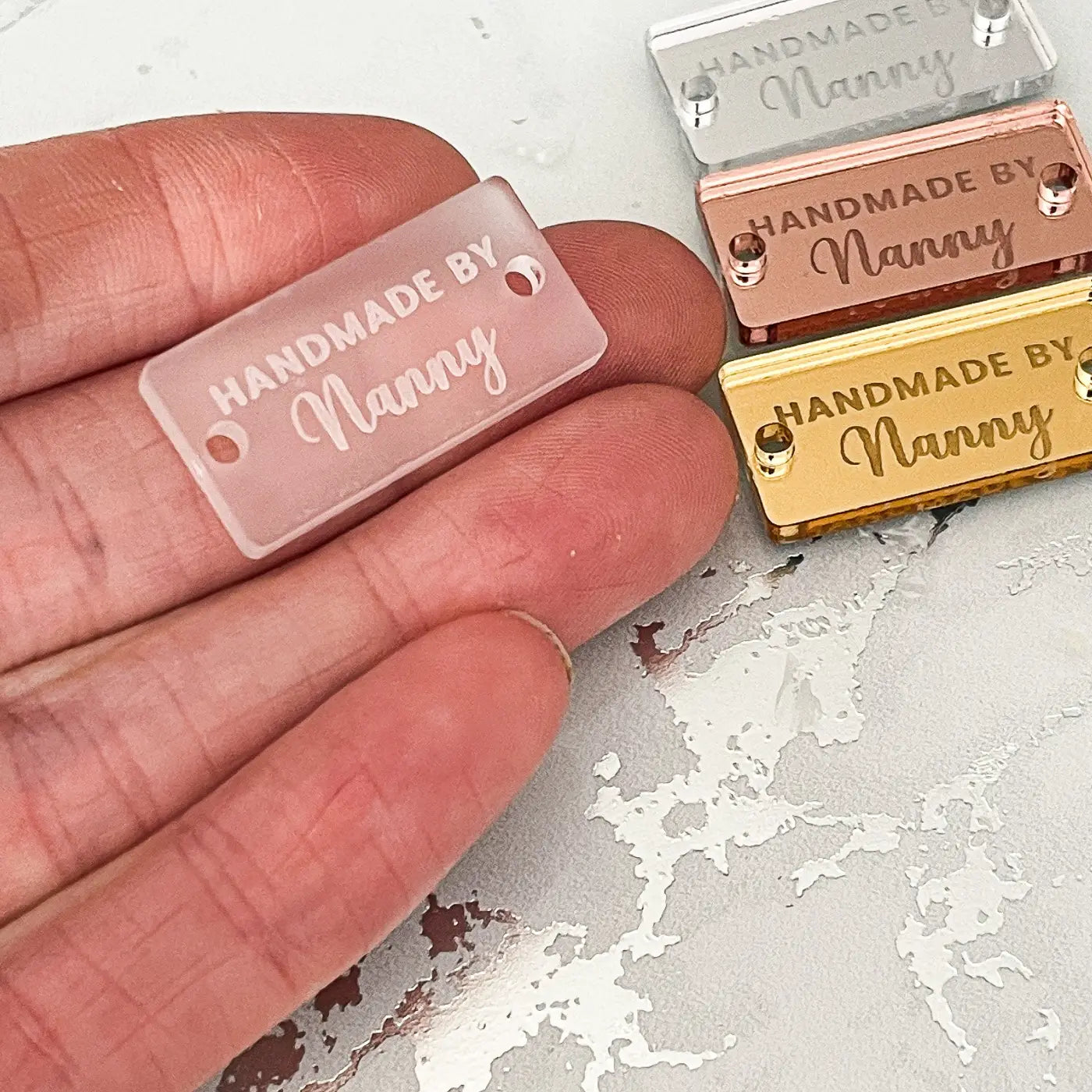Custom personalised labels – handmade gift tags & engraved buttons | bespoke craft