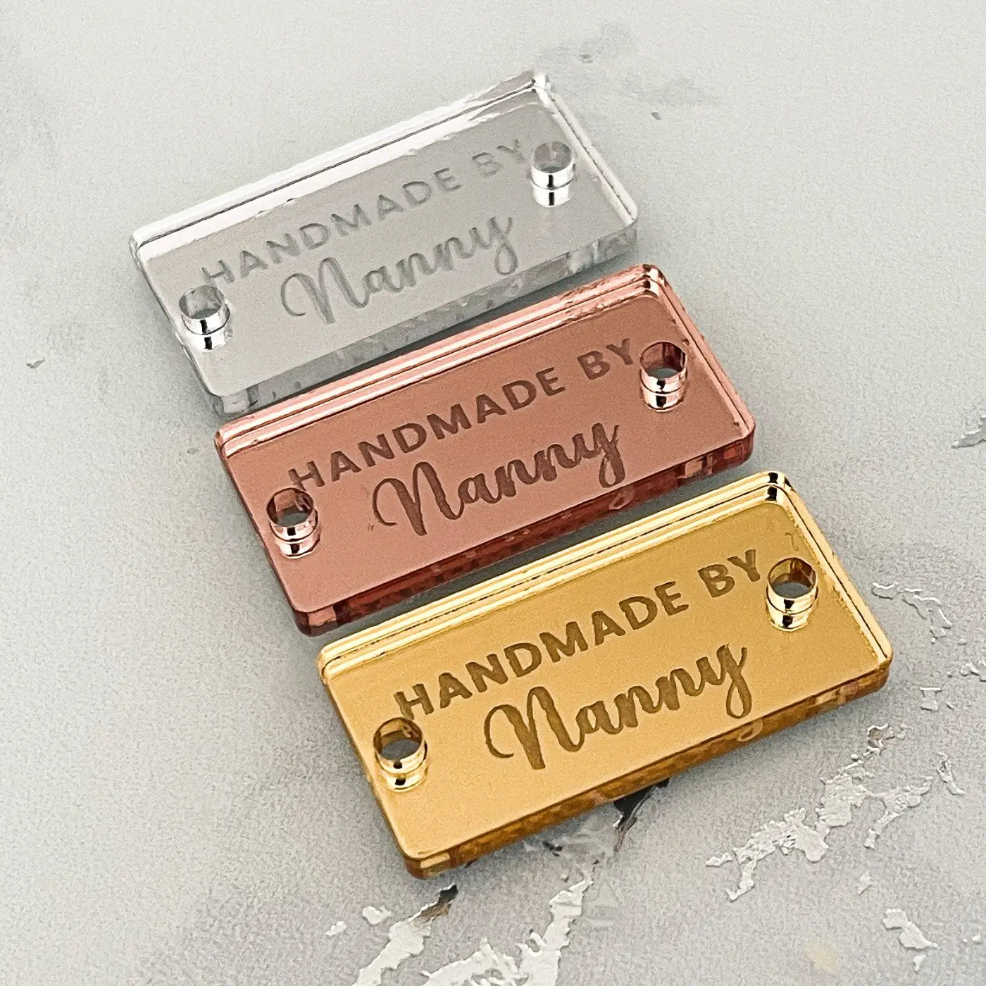 Custom personalised labels – handmade gift tags & engraved buttons | bespoke craft