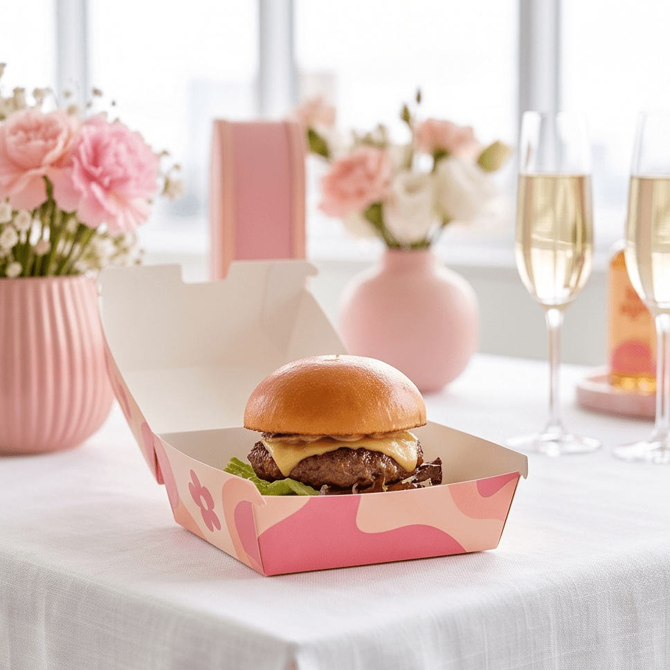 Custom Printed Burger Boxes for takeaway food presentation