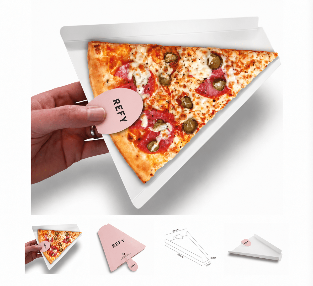 Custom Printed Pizza Slice Tray with Thumb Tab for branded food packaging