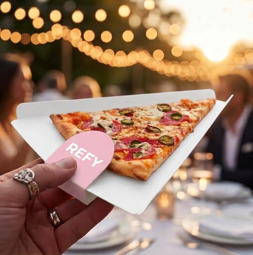 Custom Printed Pizza Slice Tray with Thumb Tab for event catering and food service