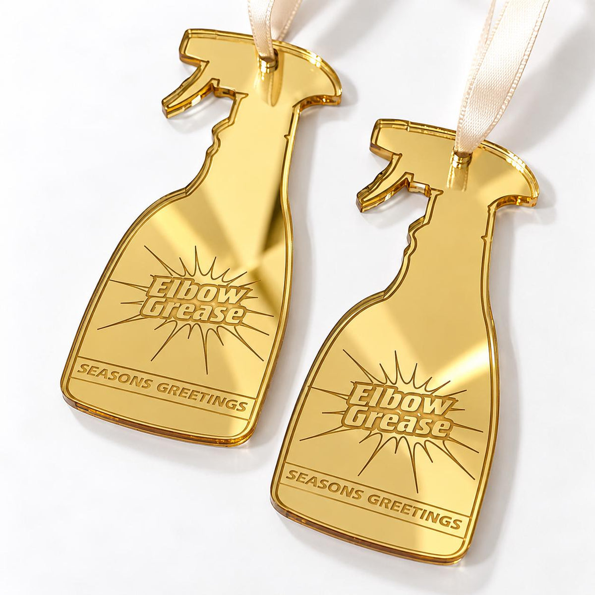 Custom-Shaped Logo Christmas Baubles in mirror acrylic featuring personalised engraving