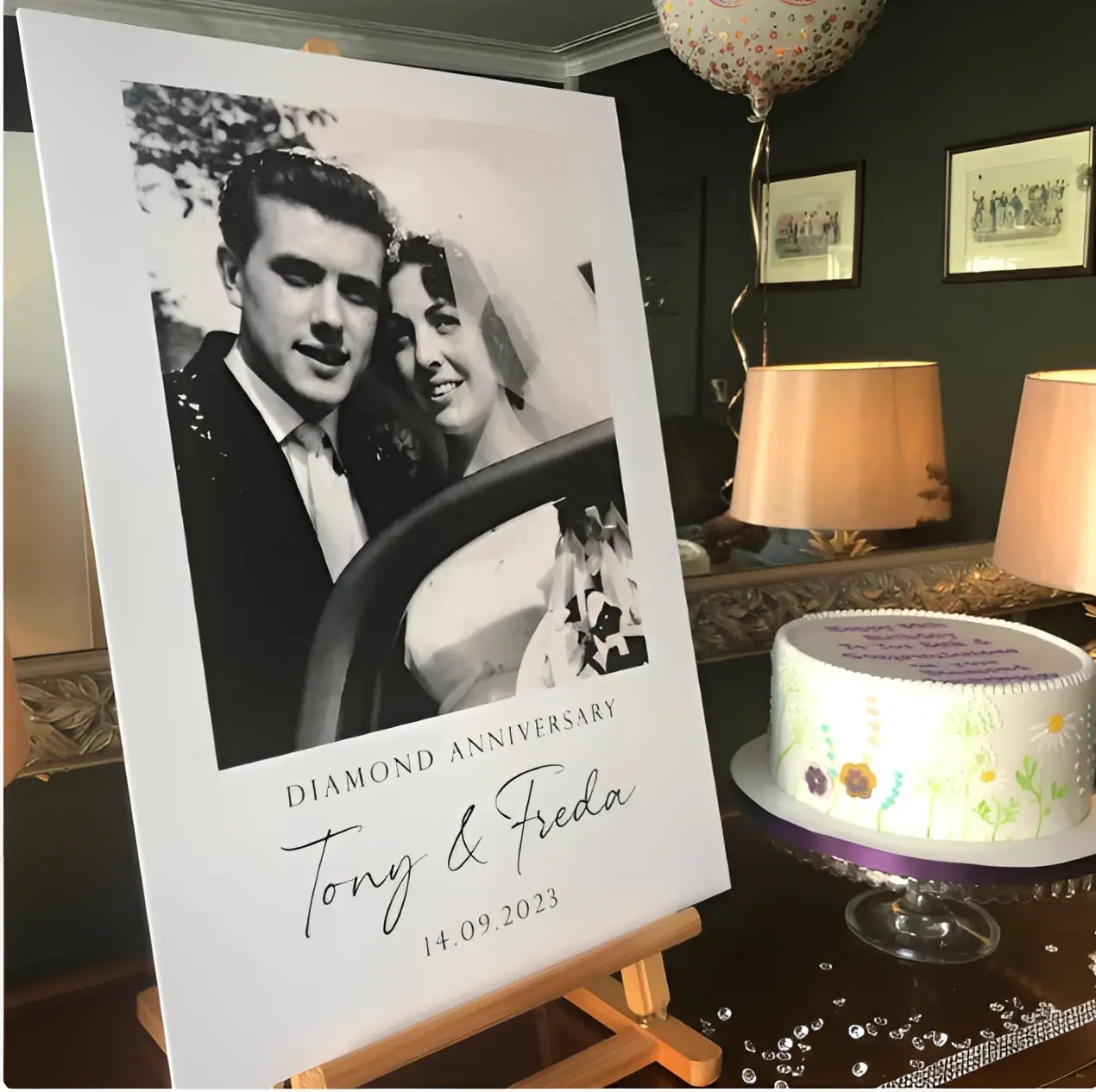 Diamond anniversary sign – personalised event with luxury foamboard print