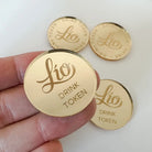 Engraved drinks tokens – custom logo mirror acrylic for business events