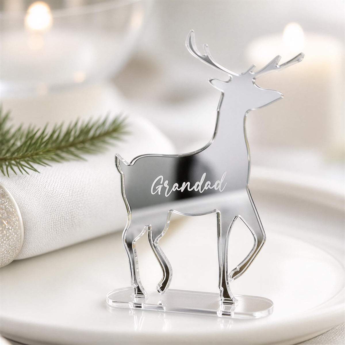 Engraved Reindeer Place Names in wood for personalised Christmas table decor