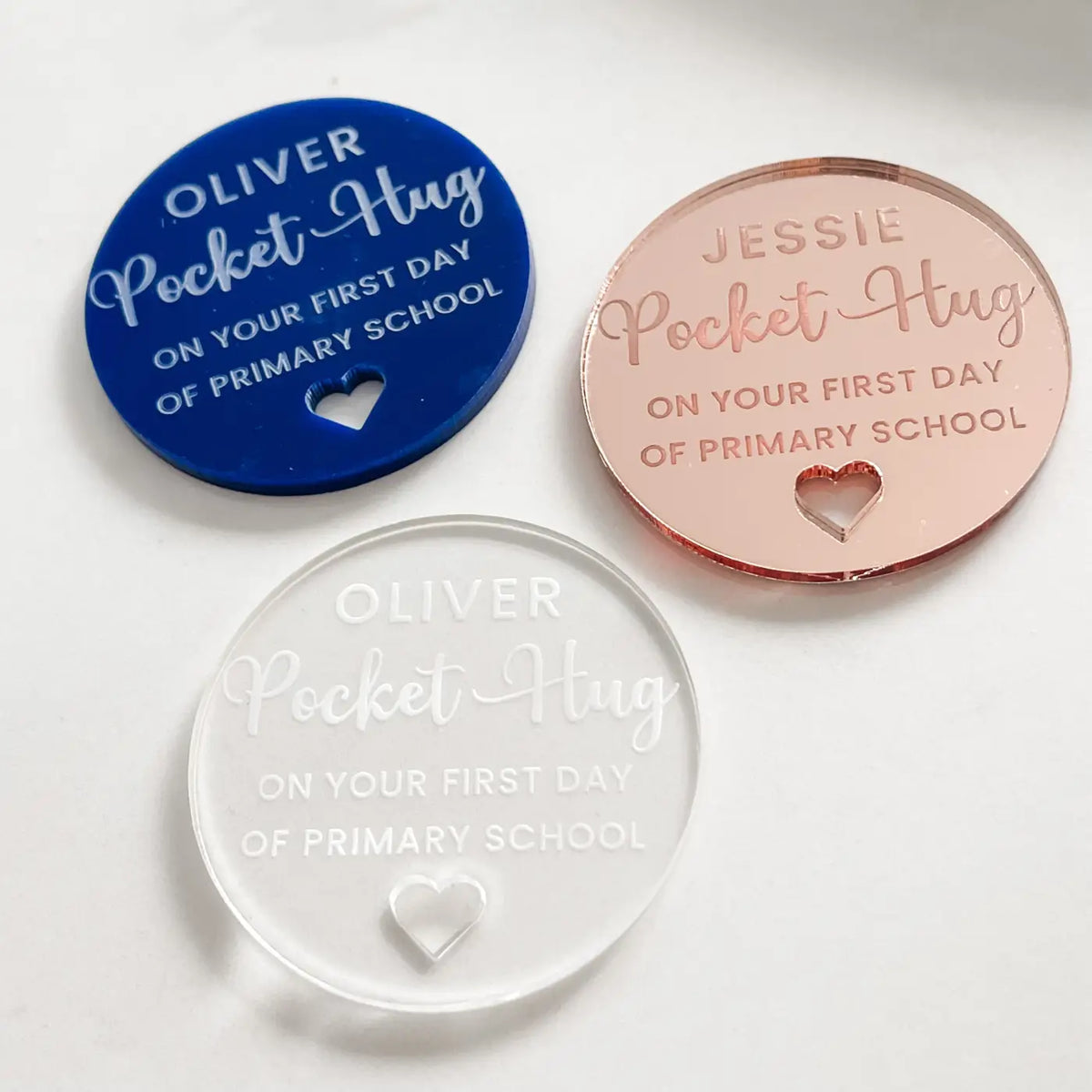 First day school gift – personalised keepsake tag | luxury pocket hug for children