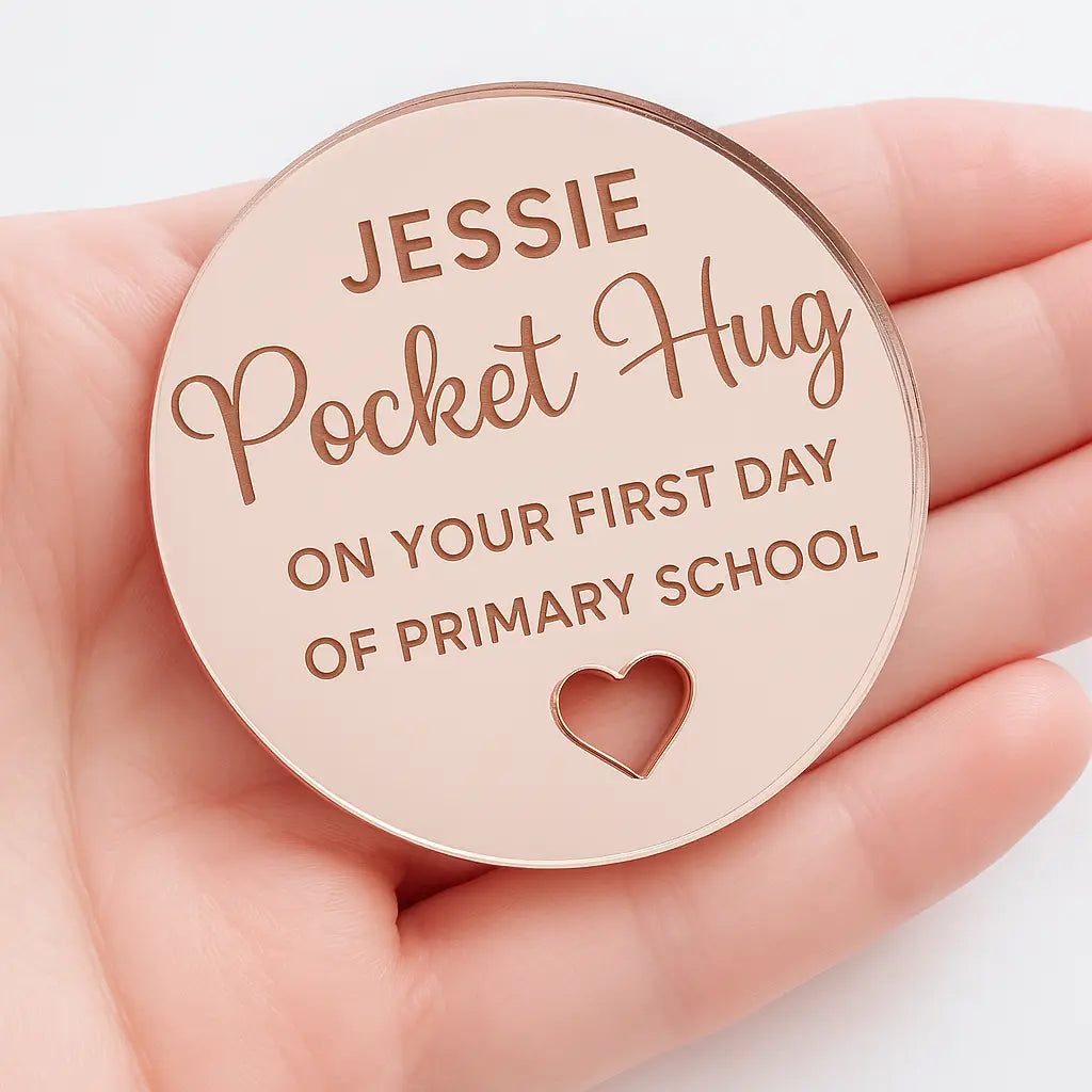 First day school gift – personalised keepsake tag | luxury pocket hug for children