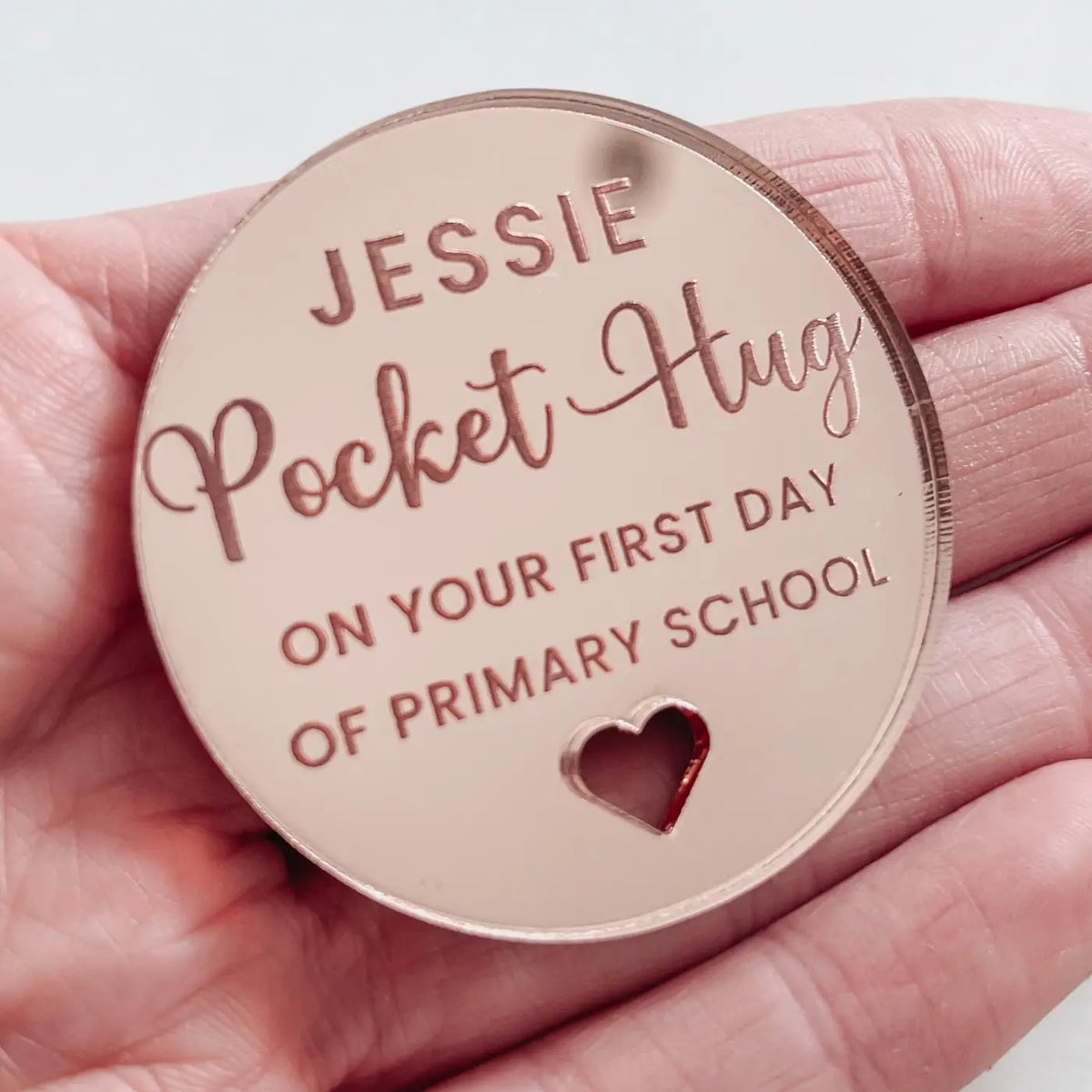 First day school gift – personalised keepsake tag | luxury pocket hug for children
