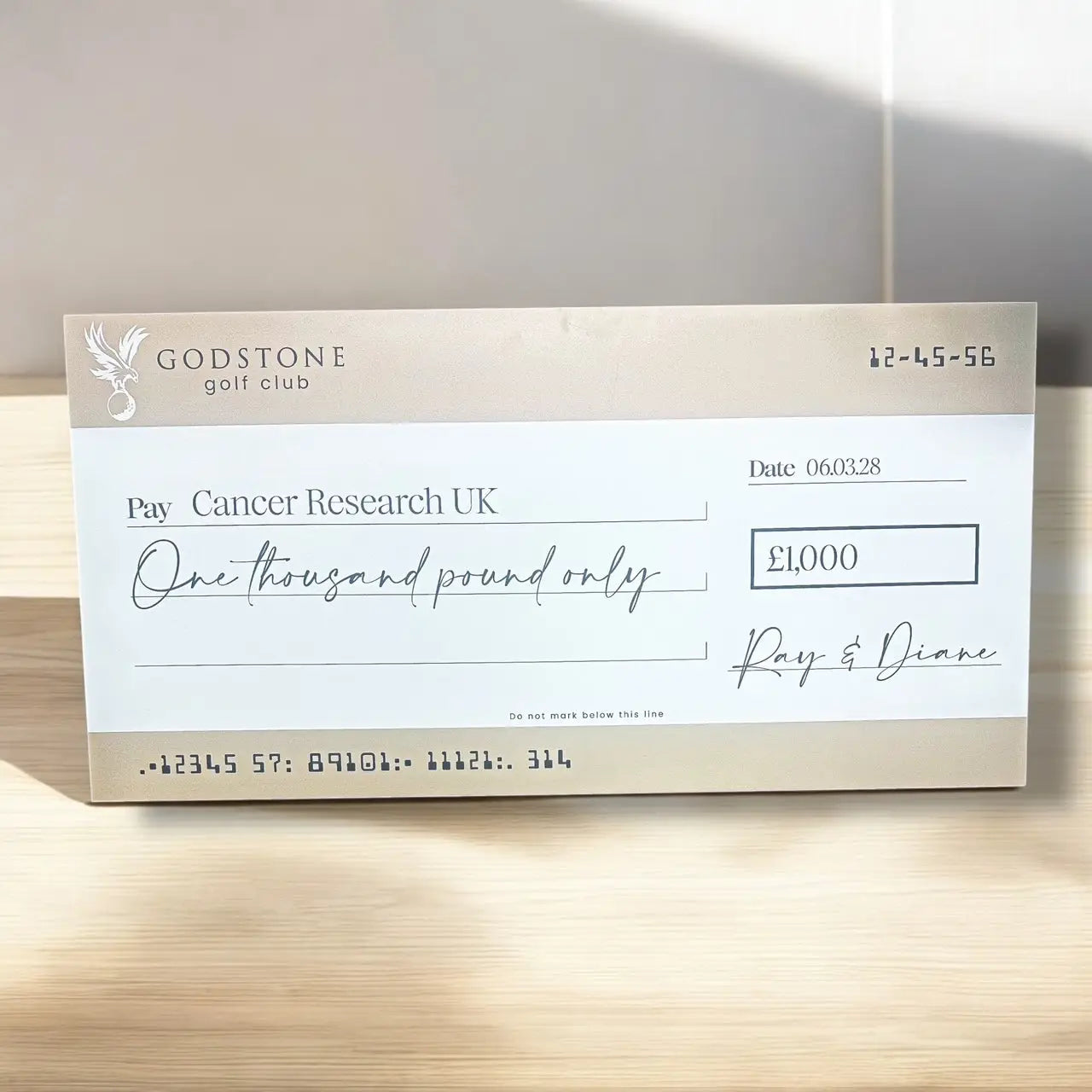 Foamboard donation cheque – custom printed large charity fundraising sign board