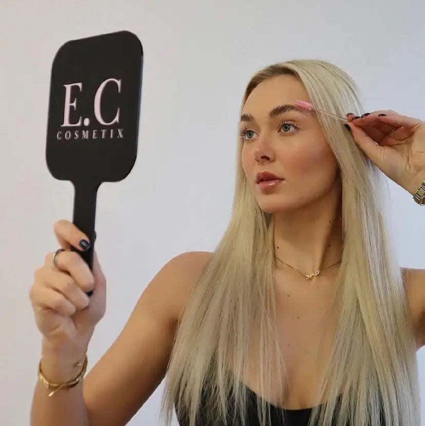 Handheld branded mirror | luxury acrylic makeup with custom text engraving