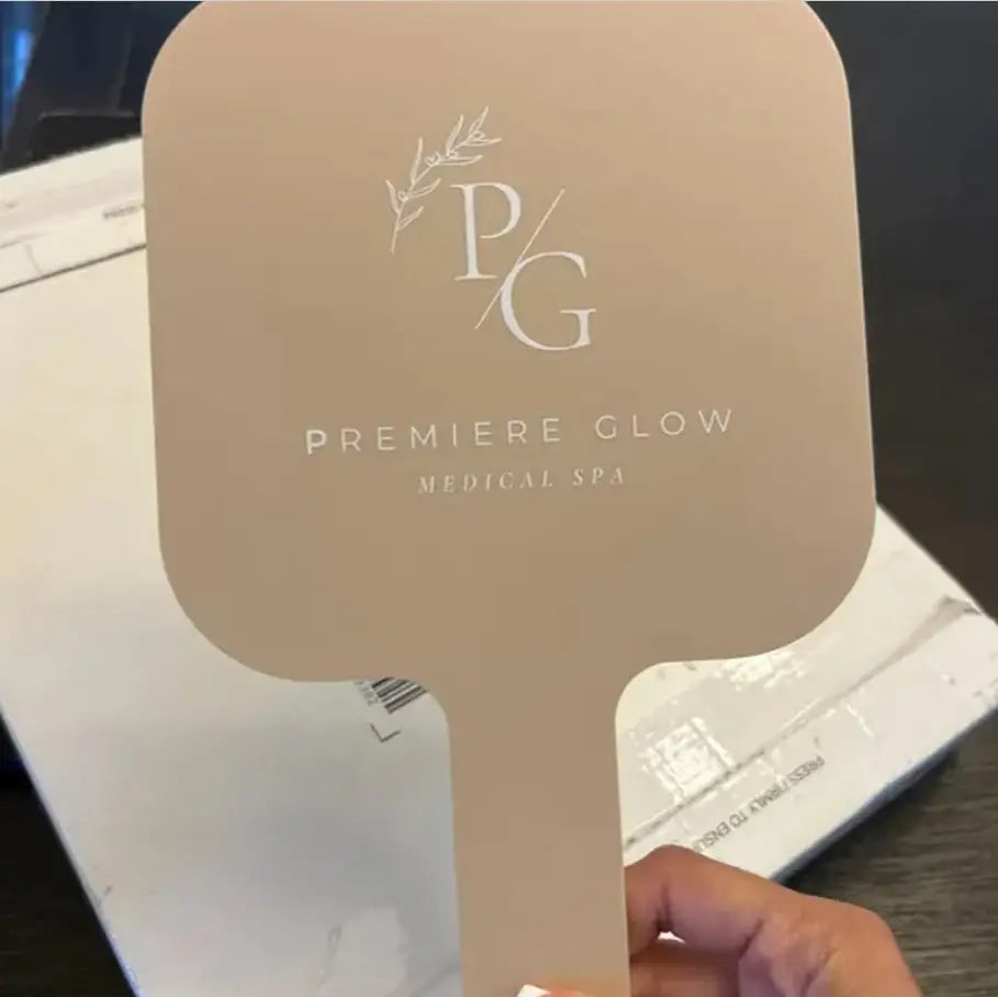 Handheld branded mirror | luxury acrylic makeup with custom text engraving