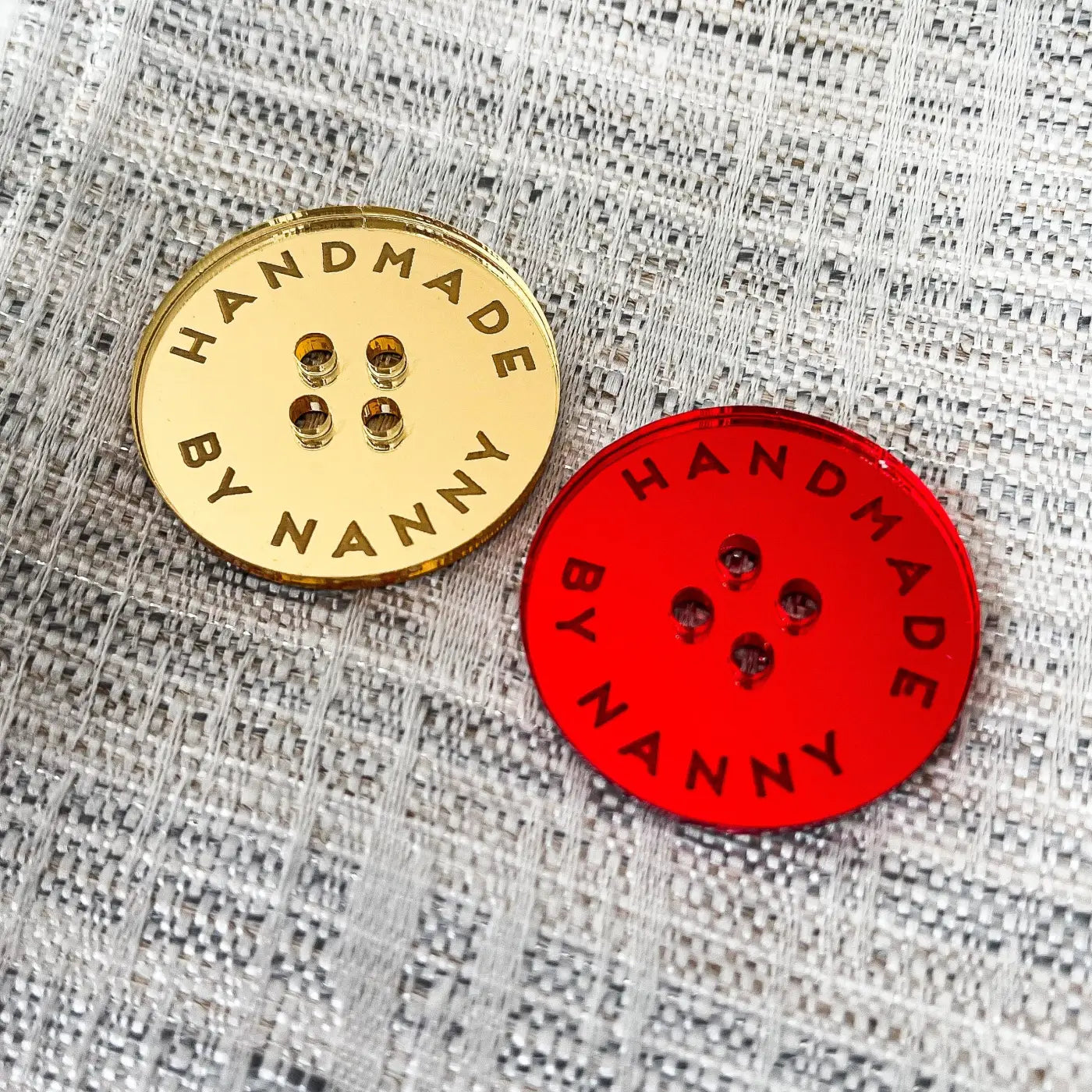 Handmade button tag - engraved wood buttons & acrylic gift tags with mirror finish