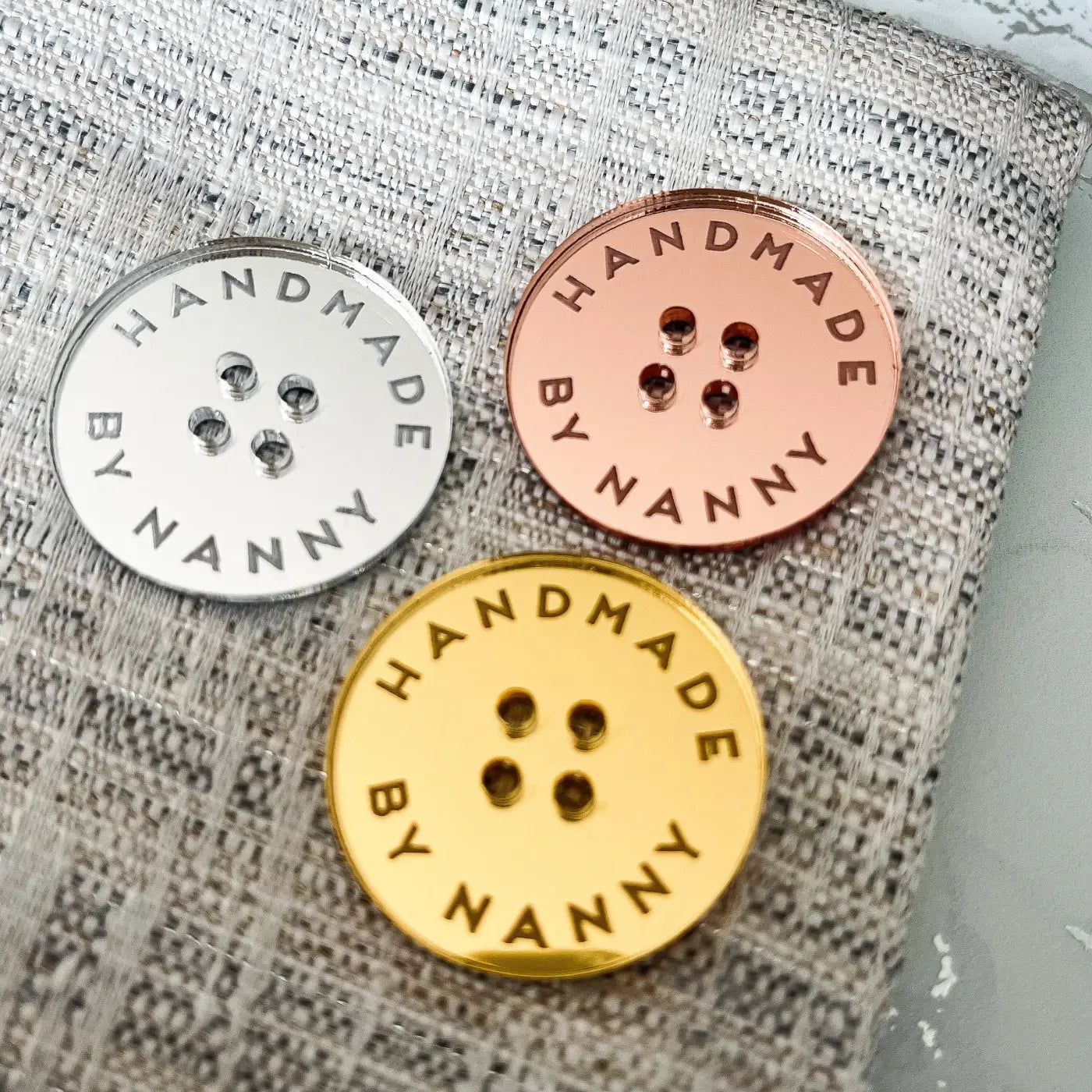 Handmade button tag - engraved wood buttons & acrylic gift tags with mirror finish