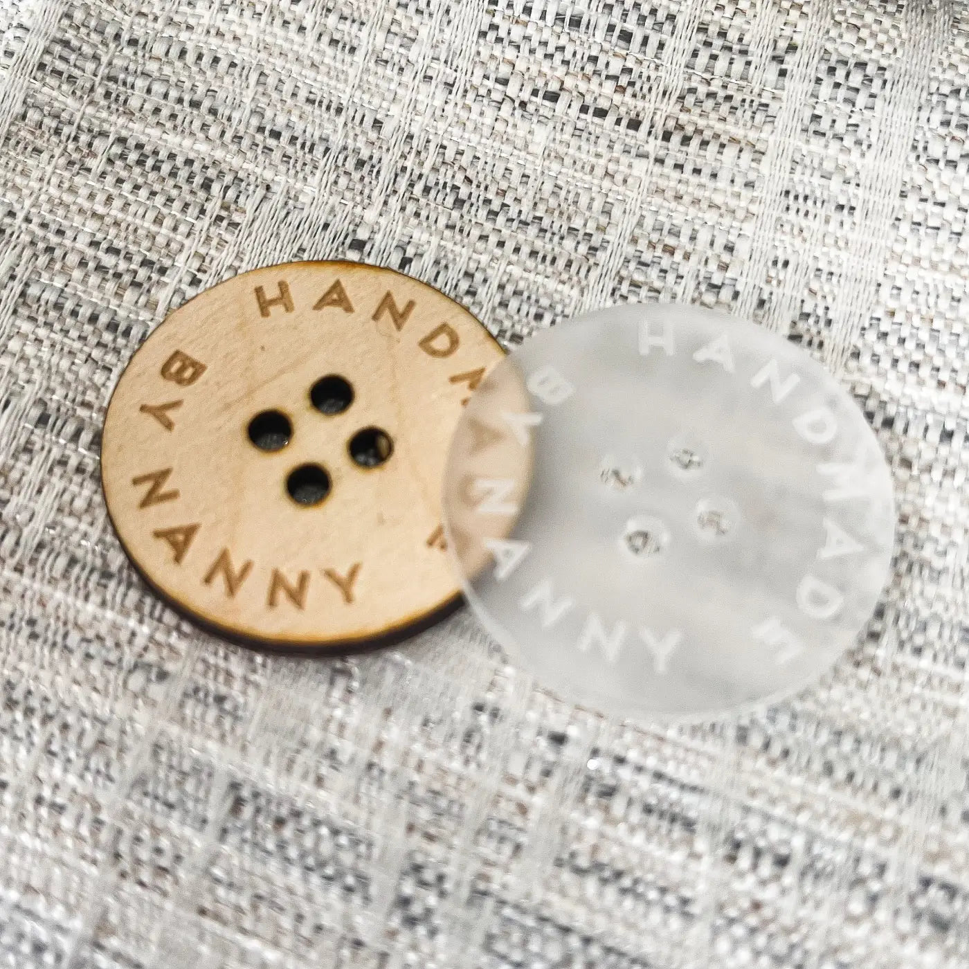 Handmade button tag - engraved wood buttons & acrylic gift tags with mirror finish