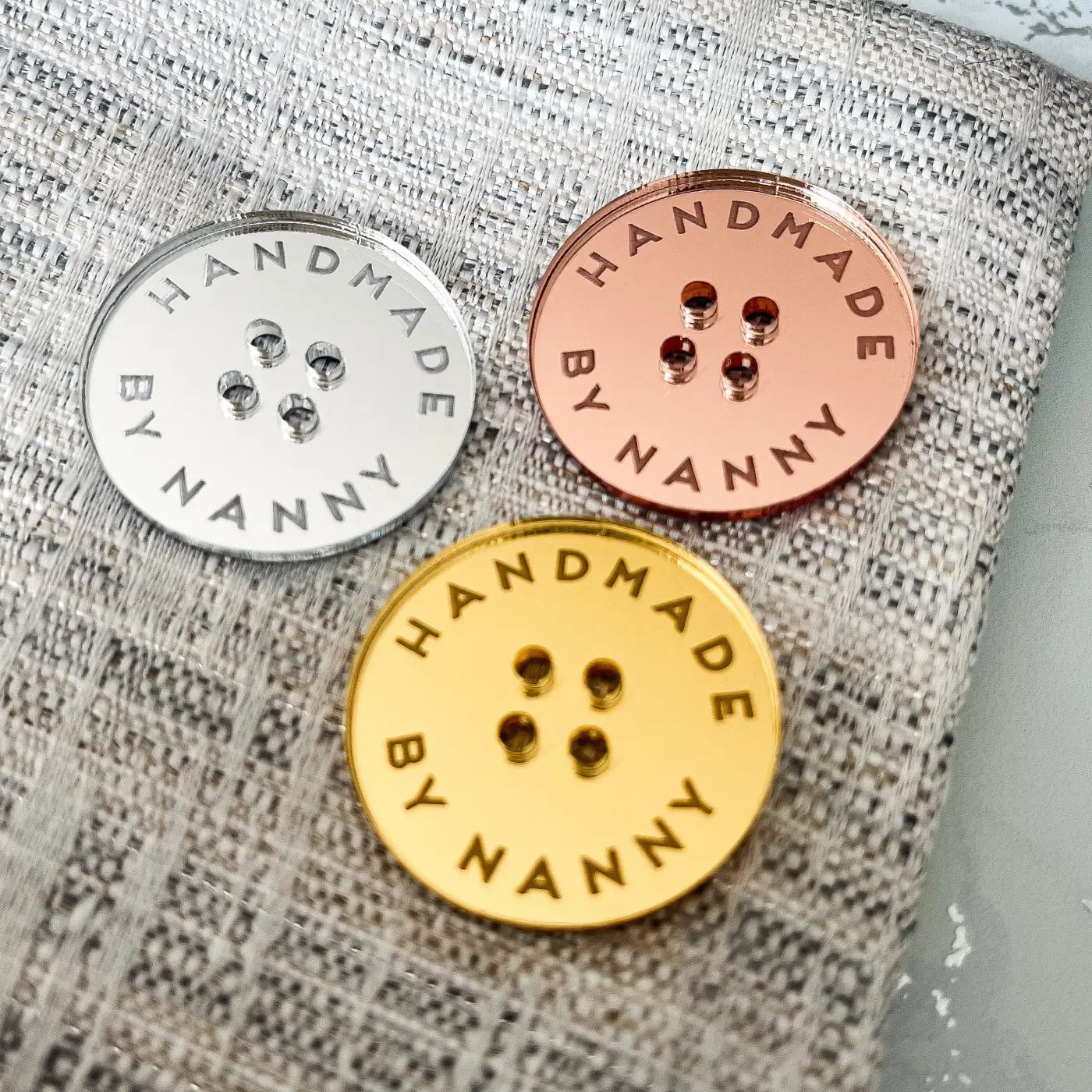 Handmade button tag - engraved wood buttons & acrylic gift tags with mirror finish
