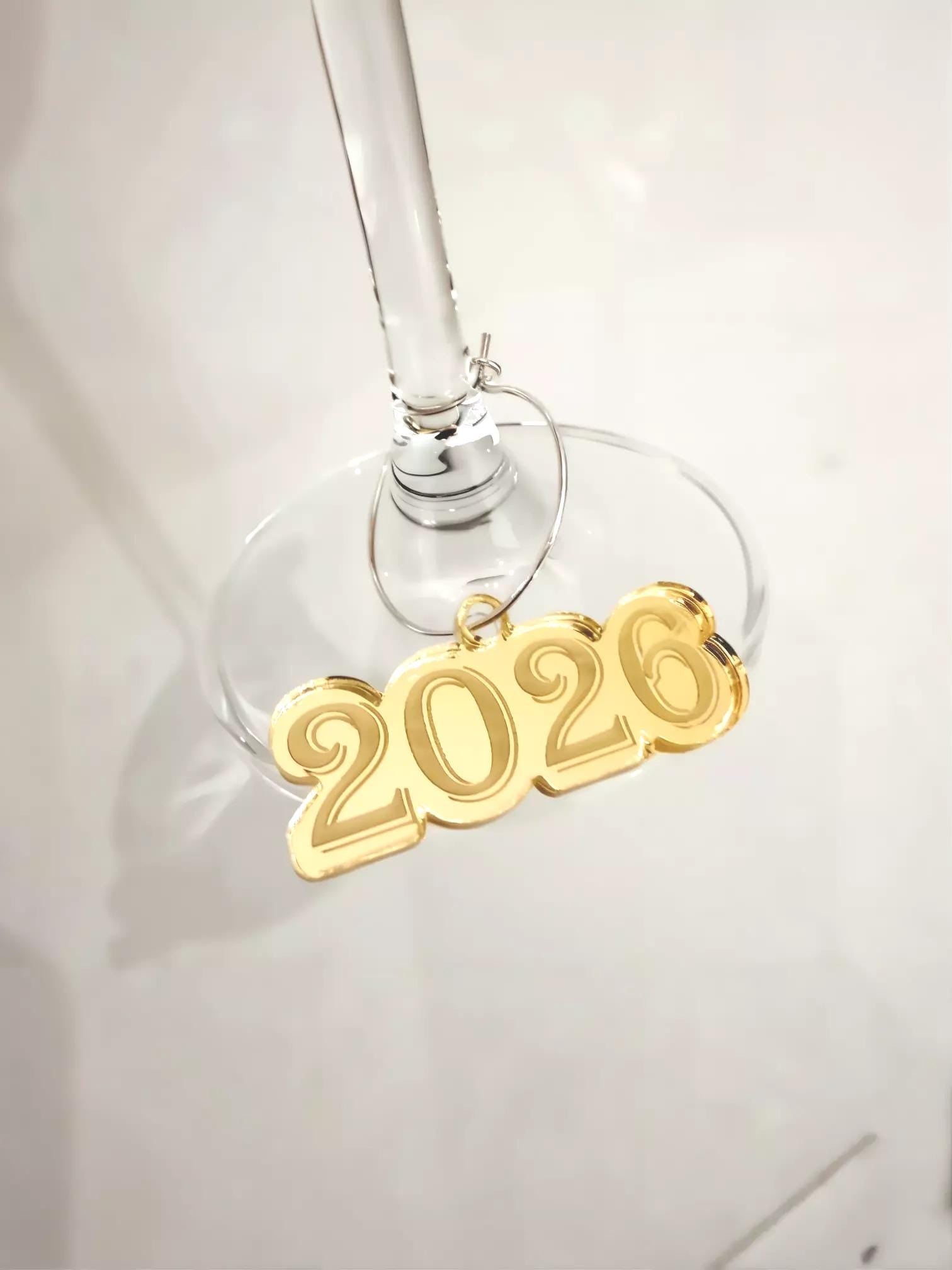 New Year Drink Charms 2026 - Acrylic Wine Markers - Party Decor