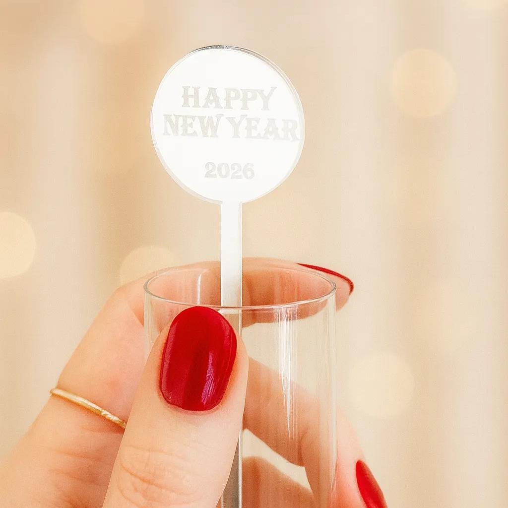 Drinks Stirrer: New Year 2026 - Mirror Gold, Silver, Rose Gold