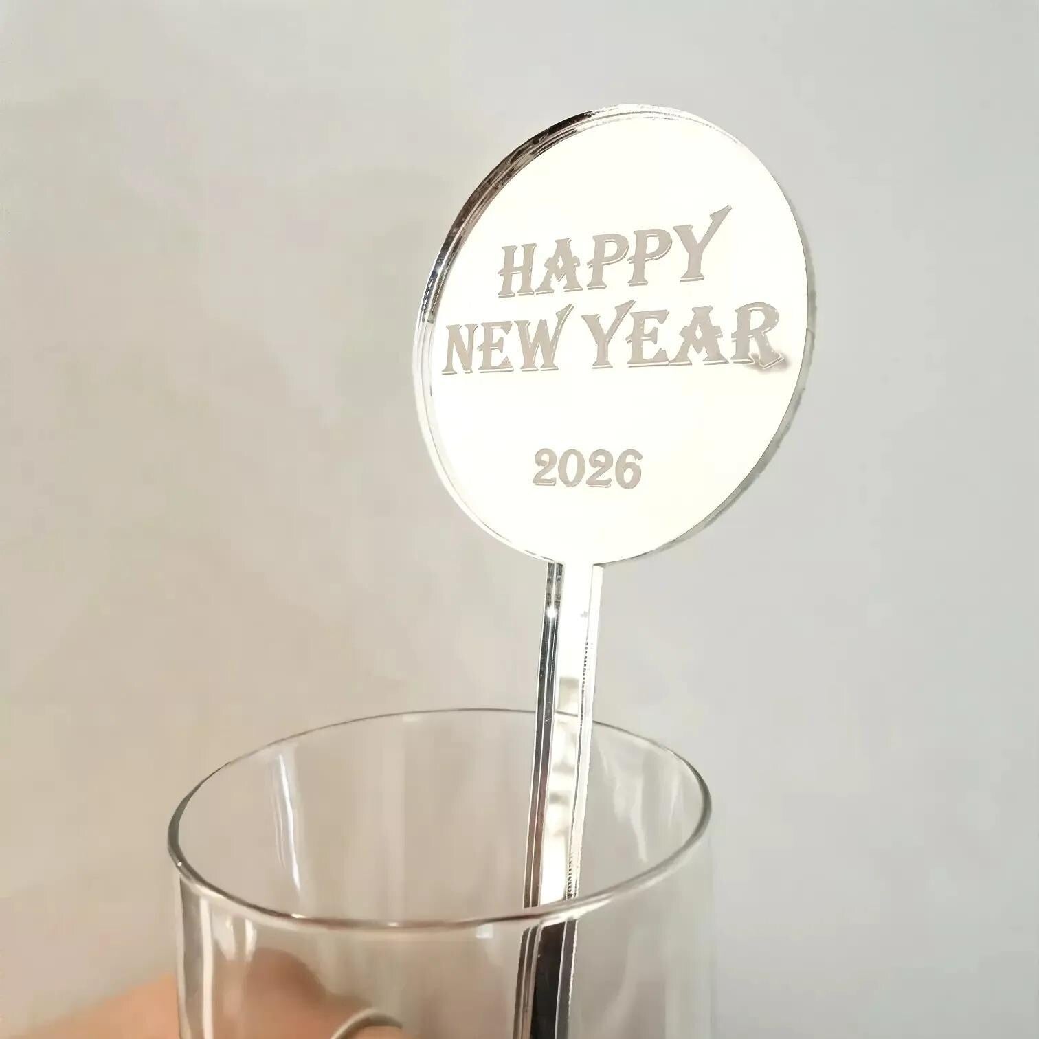 Drinks Stirrer: New Year 2026 - Mirror Gold, Silver, Rose Gold