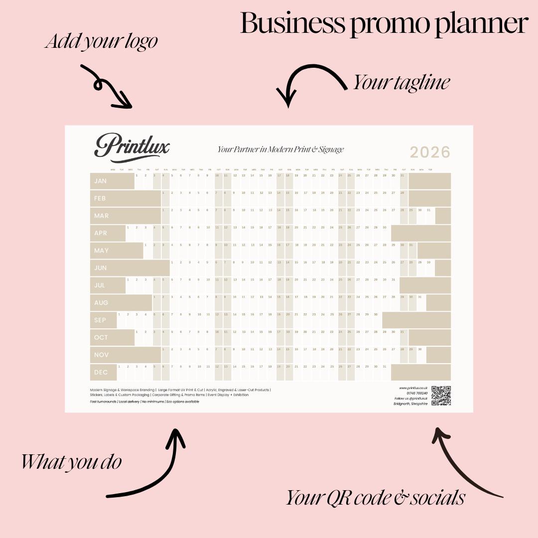 Business Wall Calendar: Large Eco-Friendly Planner - Custom Logo Option - Promotional