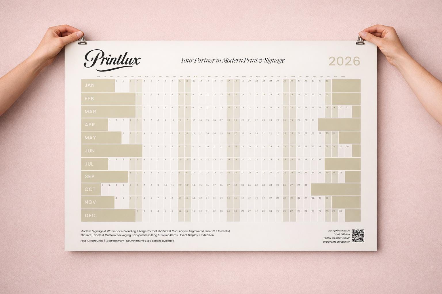 Business Wall Calendar: Large Eco-Friendly Planner - Custom Logo Option - Promotional