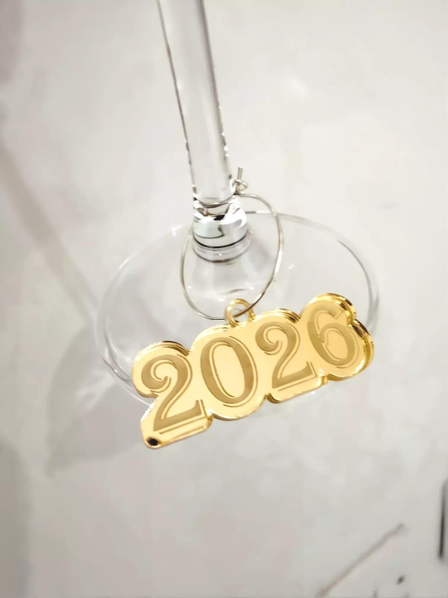 New Year Drink Charms 2026 - Acrylic Wine Markers - Party Decor