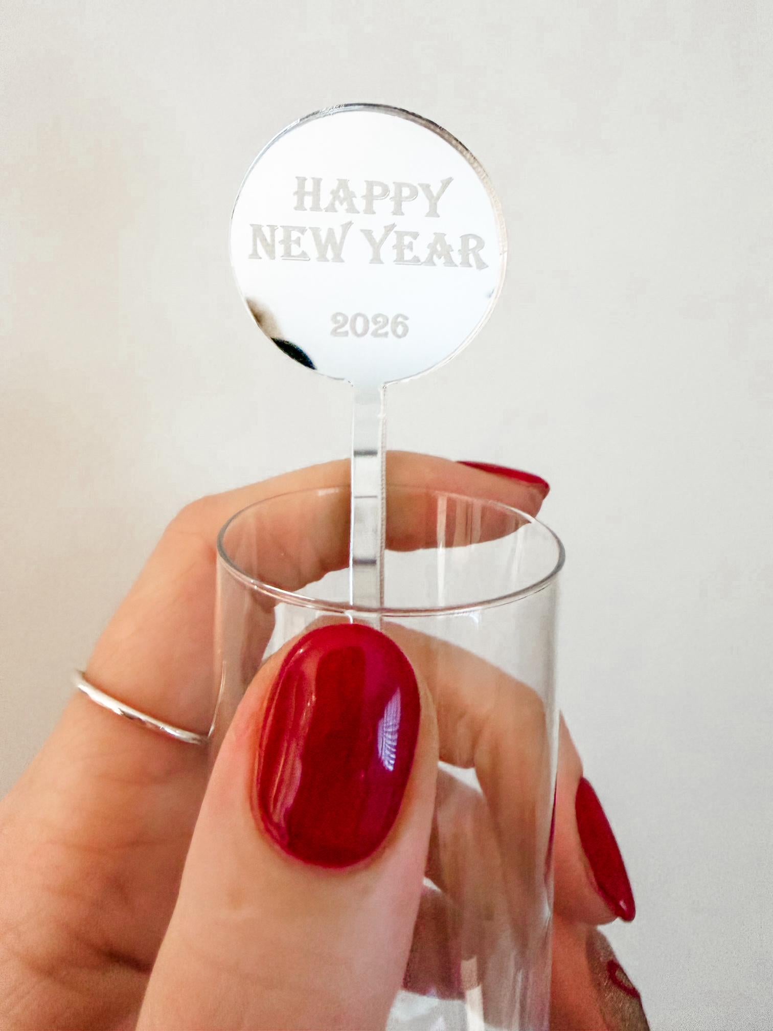 Drinks Stirrer: New Year 2026 - Mirror Gold, Silver, Rose Gold