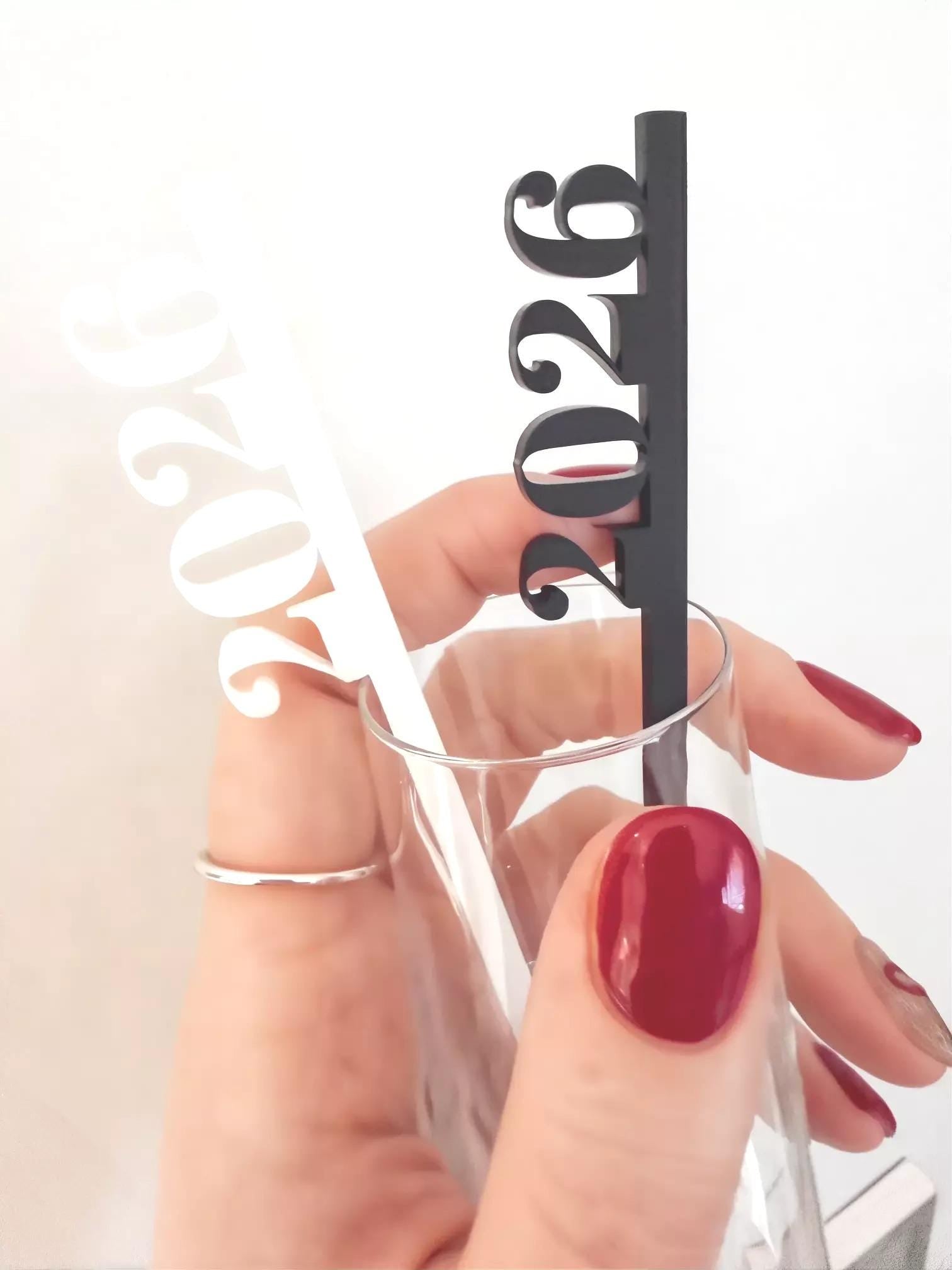Drinks Stirrer: New Year 2026 - black or white