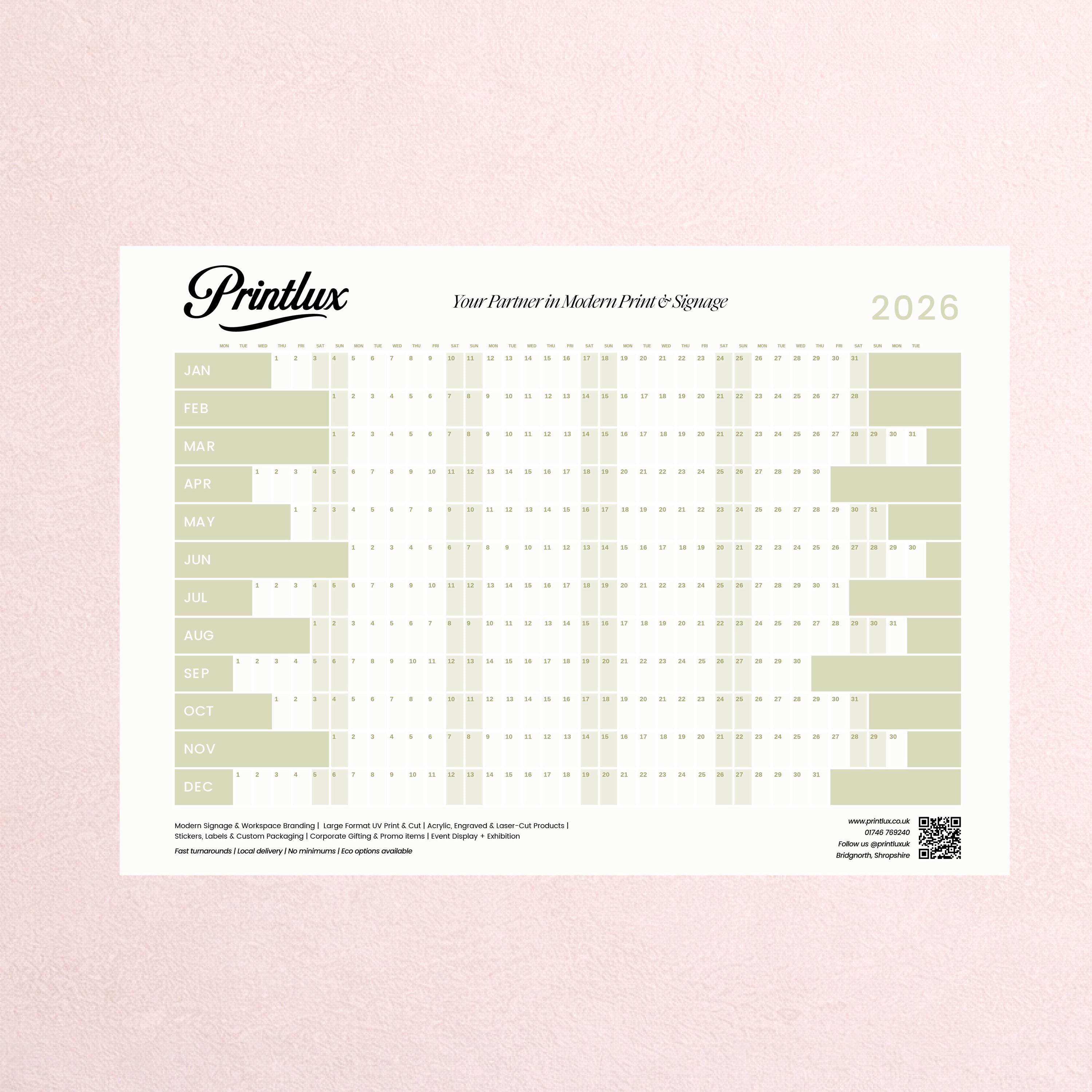 Business Wall Calendar: Large Eco-Friendly Planner - Custom Logo Option - Promotional