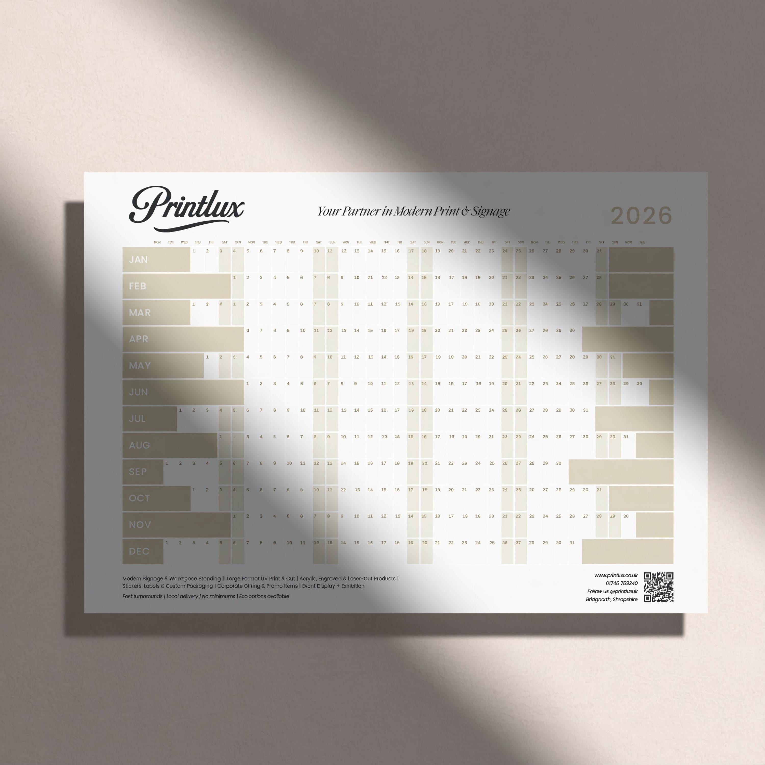 Business Wall Calendar: Large Eco-Friendly Planner - Custom Logo Option - Promotional