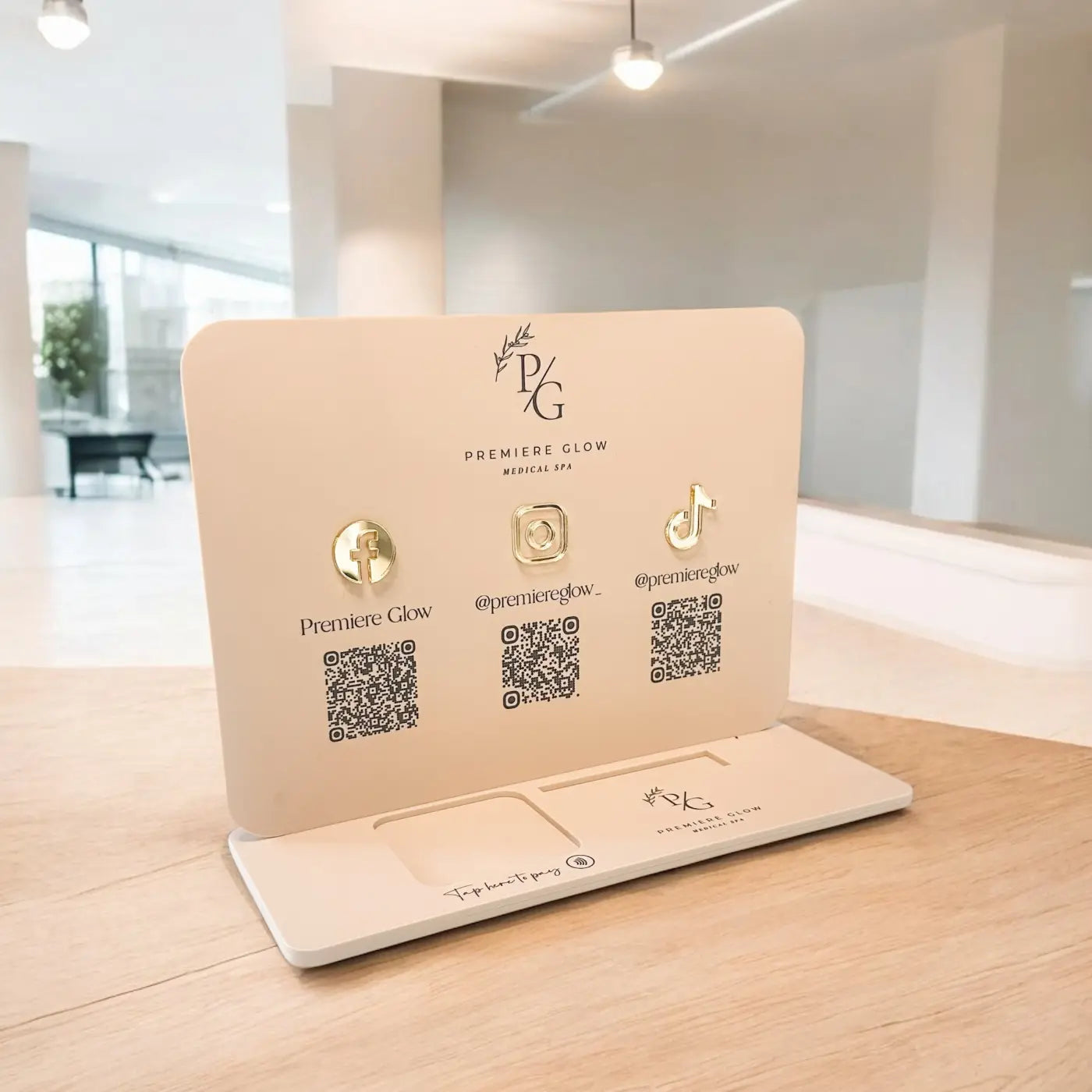 Luxury acrylic sign - custom card holder & social media display for modern retail
