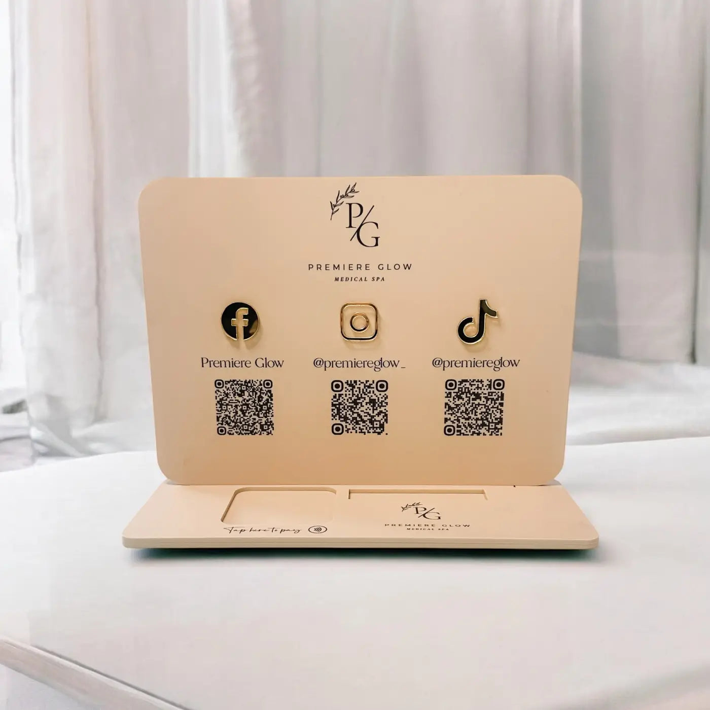Luxury acrylic sign - custom card holder & social media display for modern retail